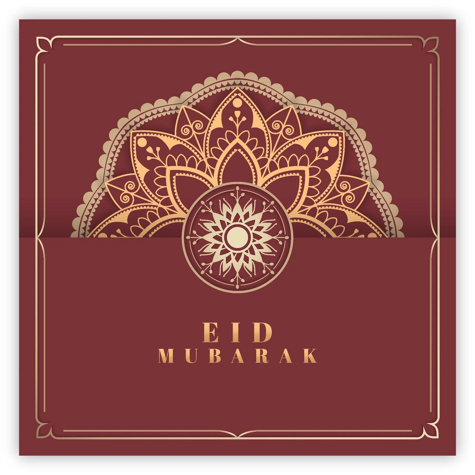 Eid Mubarak Card - Red & Gold Geometric