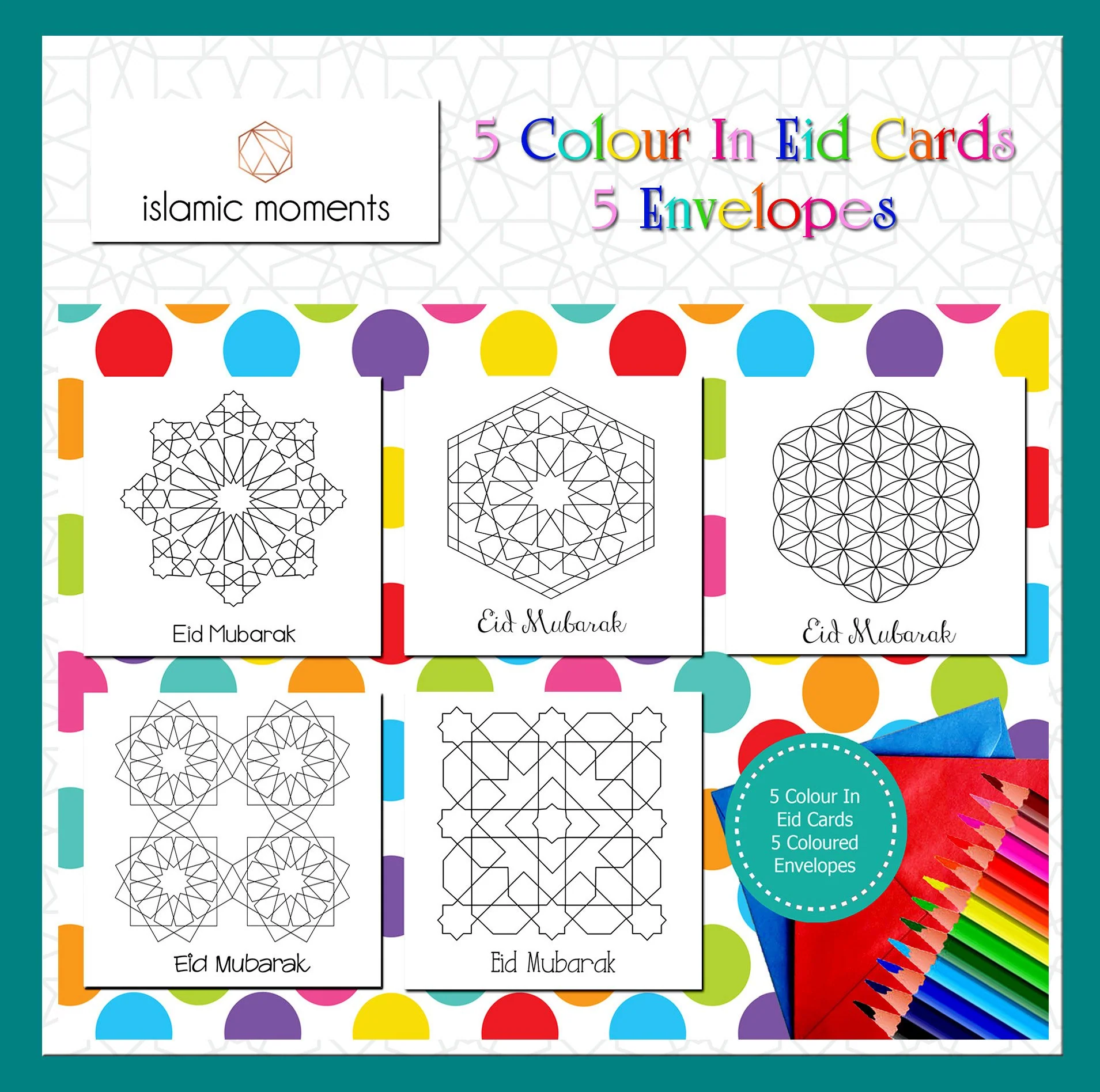 Eid Mubarak Cards - Colour In Eid Cards - Geometric Set