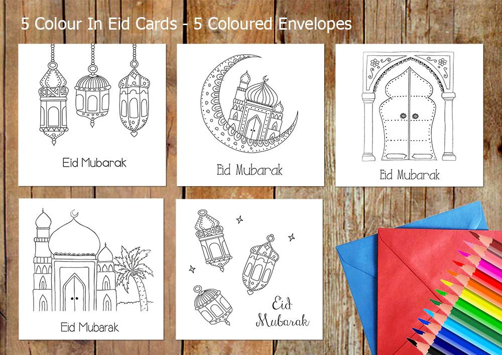 Eid Mubarak Cards - Colour In Eid Cards - Mixed Set - Image 2