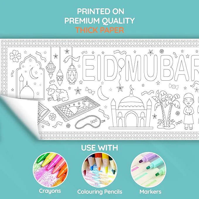 Eid Mubarak Colouring Poster – Giant Kids Ramadan & Eid Activity (Pens included) - Image 3