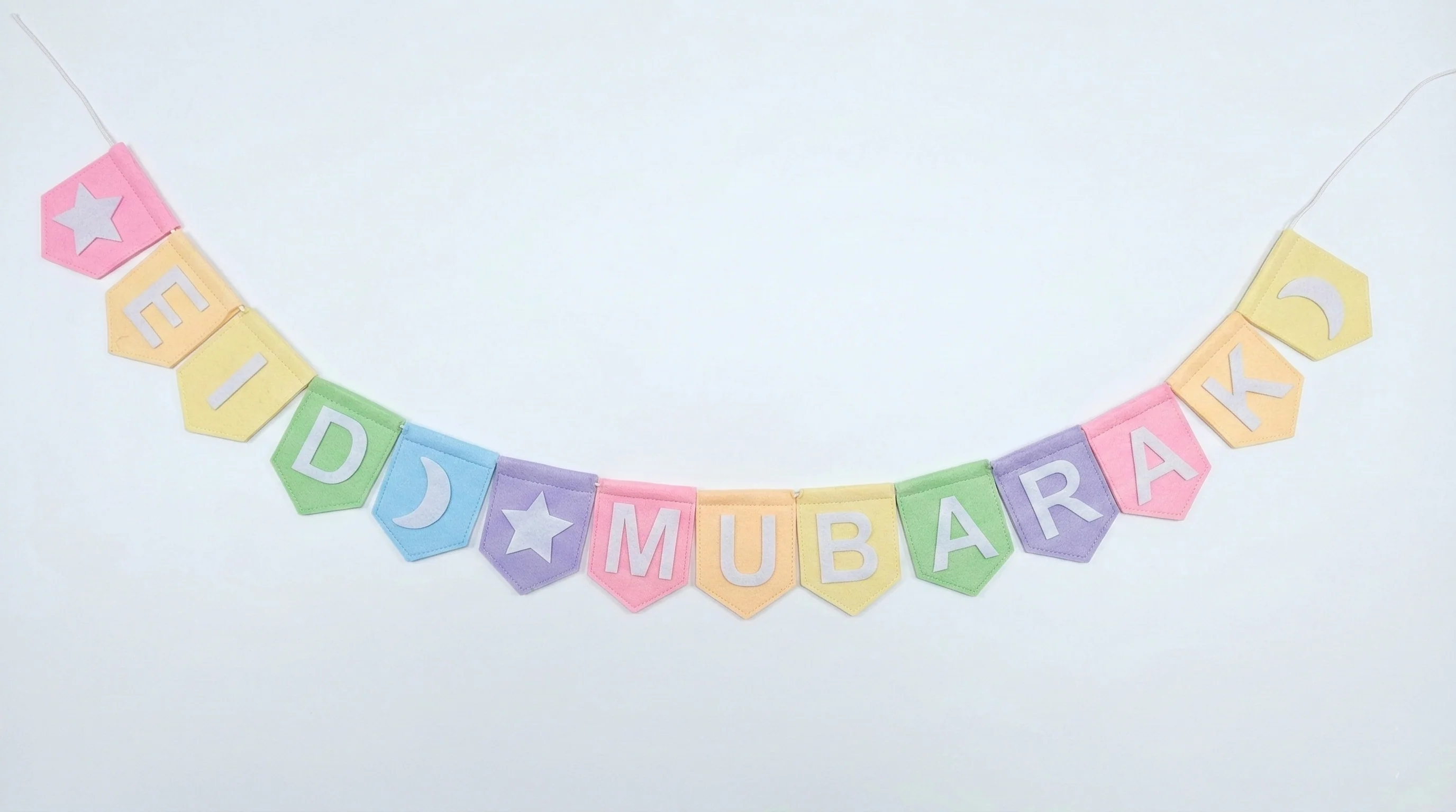 Eid Mubarak Felt Cloth Bunting - Pastel Rainbow Multicolour - Image 2