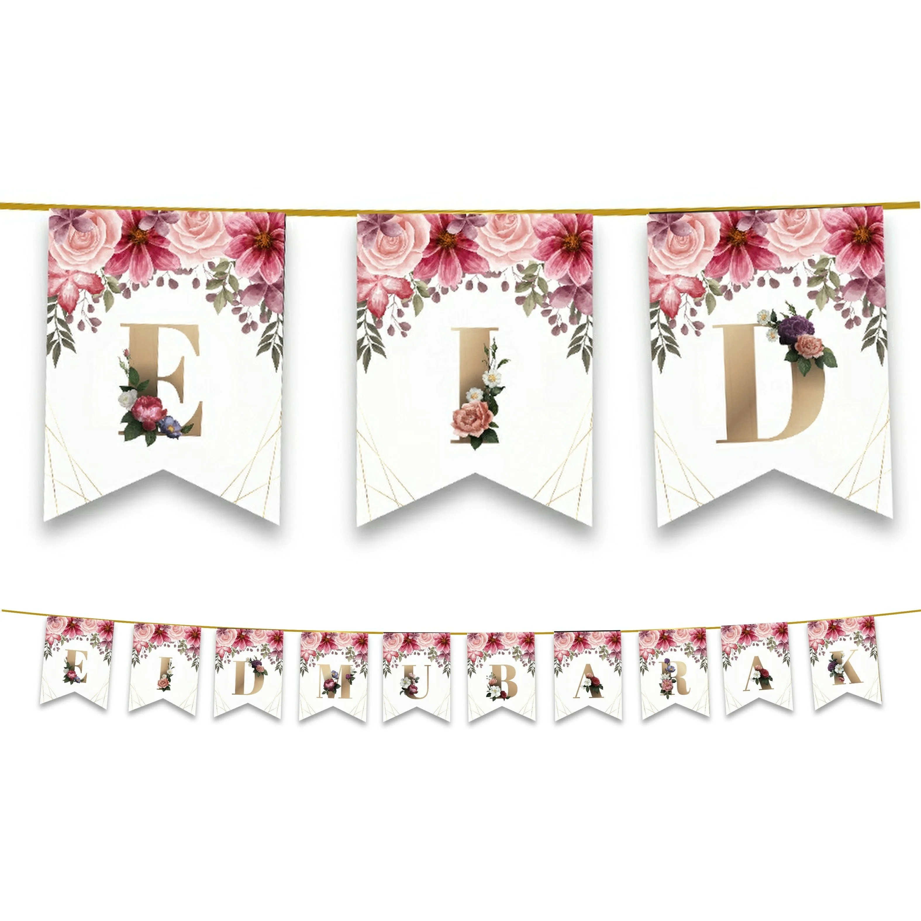 Eid Mubarak Bunting - Pink Floral Letter Flags Decoration