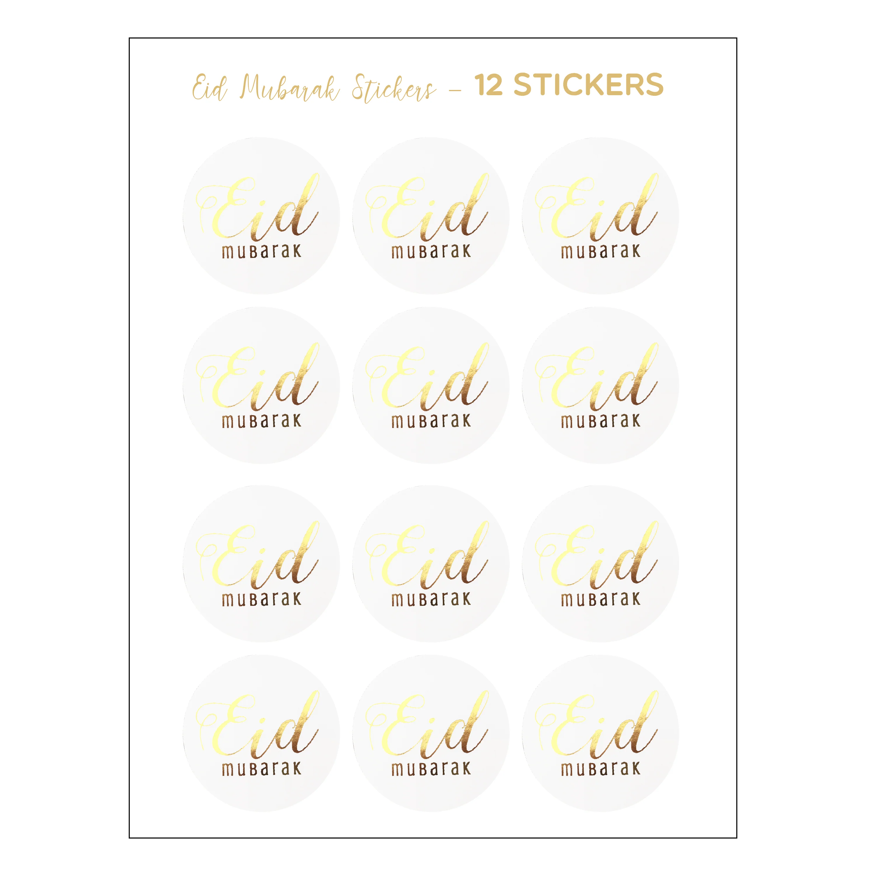 Eid Mubarak Foil Stickers - Italic - Gold