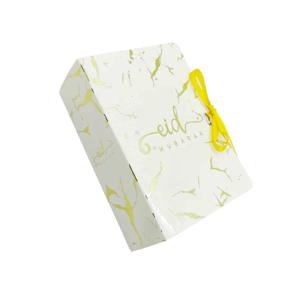 Eid Mubarak Gift Box - White & Gold Marble Foiled