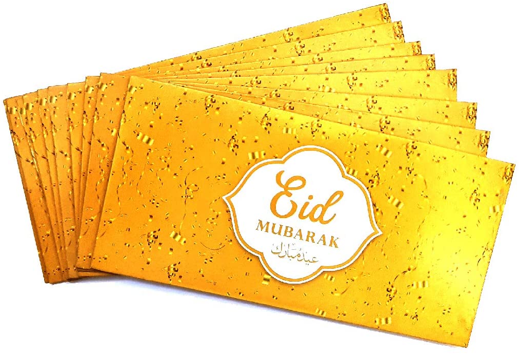 Eid Mubarak Gift Money Envelopes Wallets - Packet of 10 - Gold