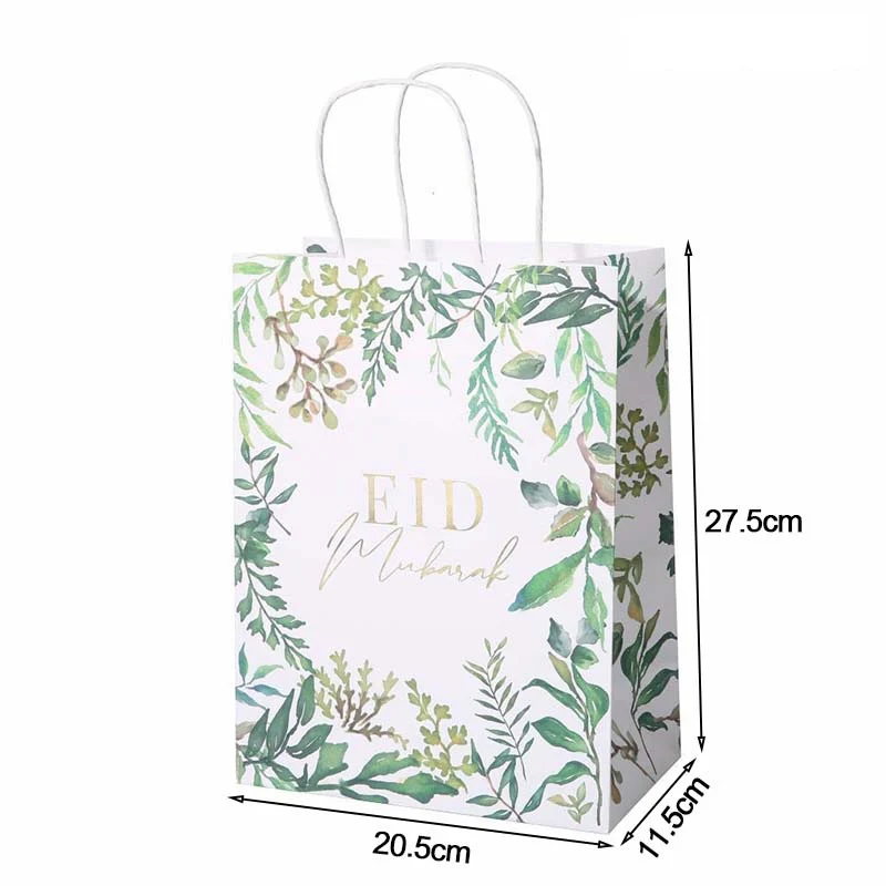 Eid Mubarak Kraft Paper Bag - Green & Gold - 5 pack - Image 2