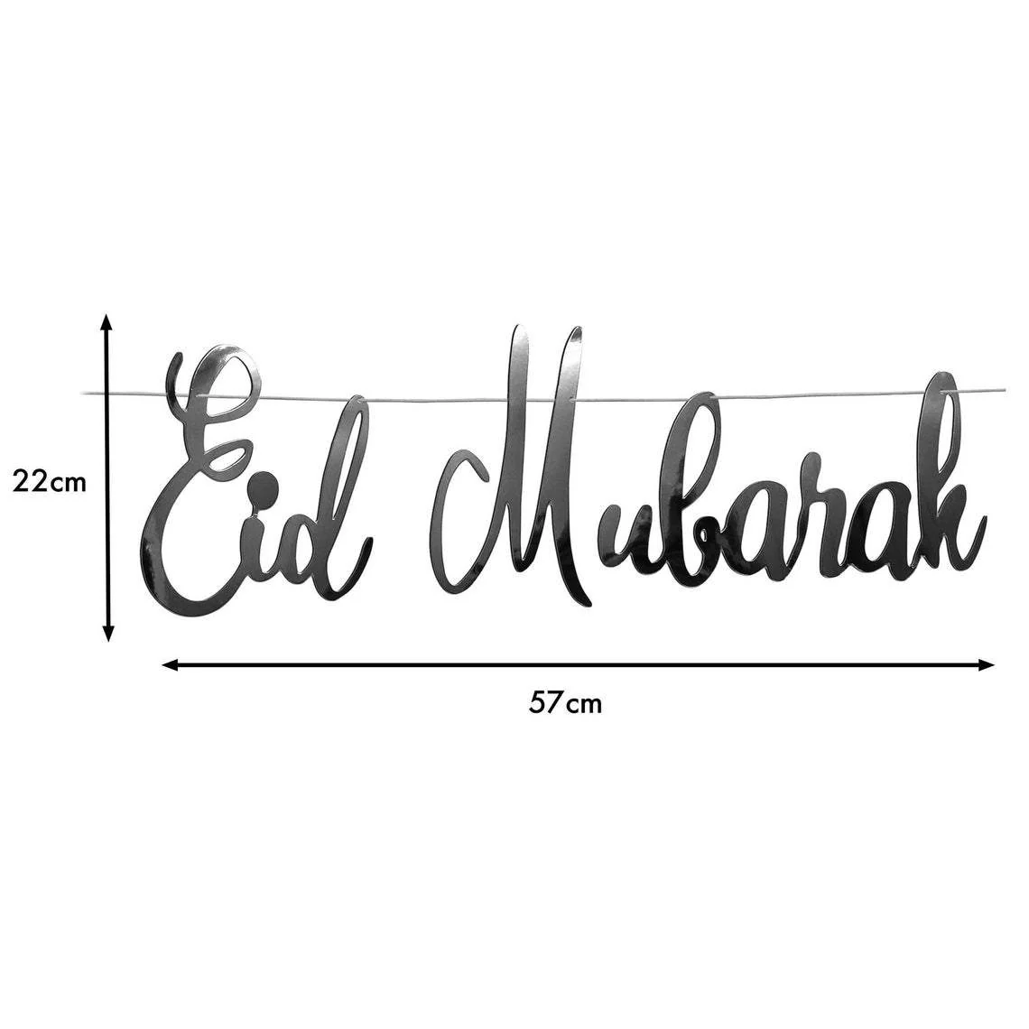 Eid Mubarak Calligraphy Laser Cut Out Foil Bunting - Silver - Image 2