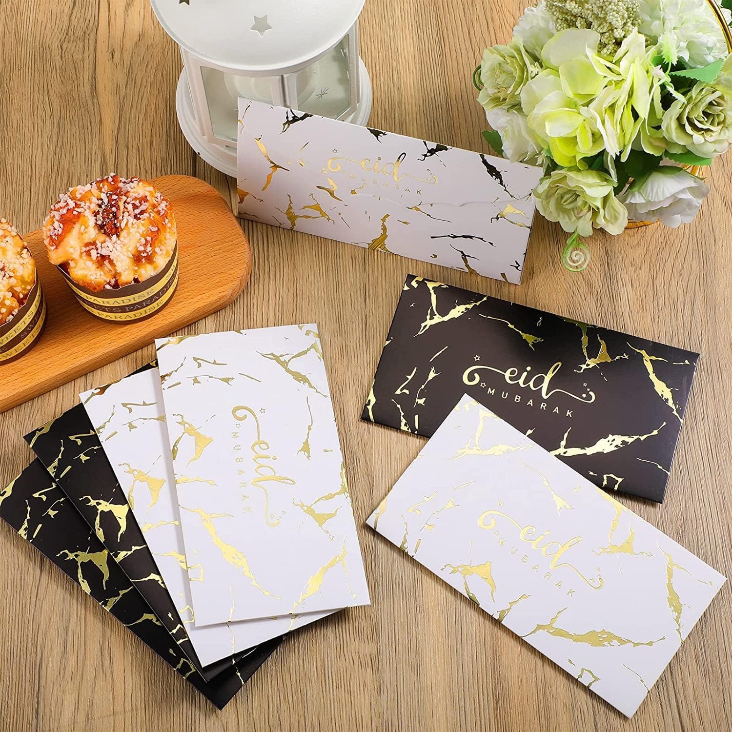 Eid Mubarak Money Envelopes - Black & Gold Marble - Image 3