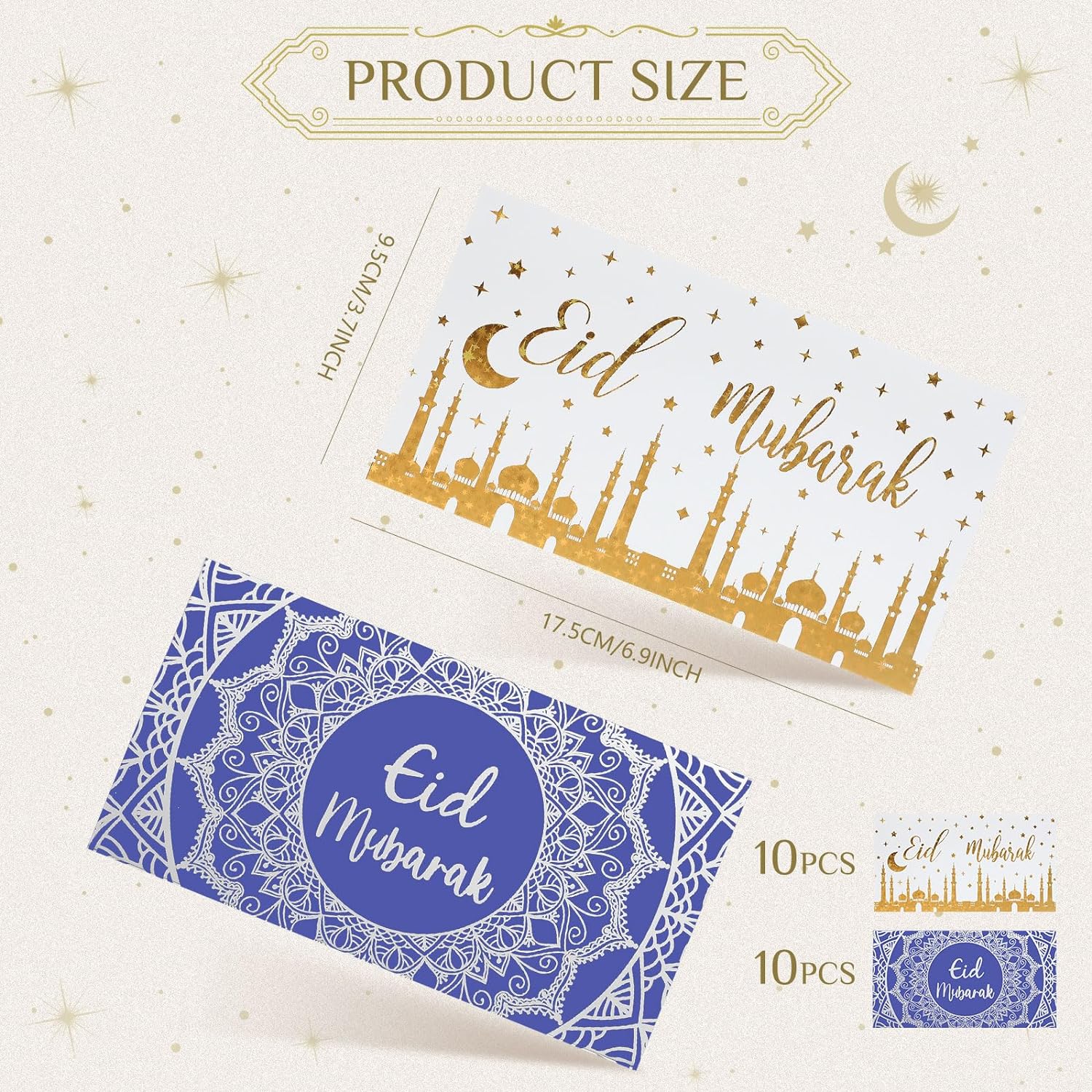 Eid Mubarak Money Envelopes - Purple, Blue & Silver (10 pk) - Image 4