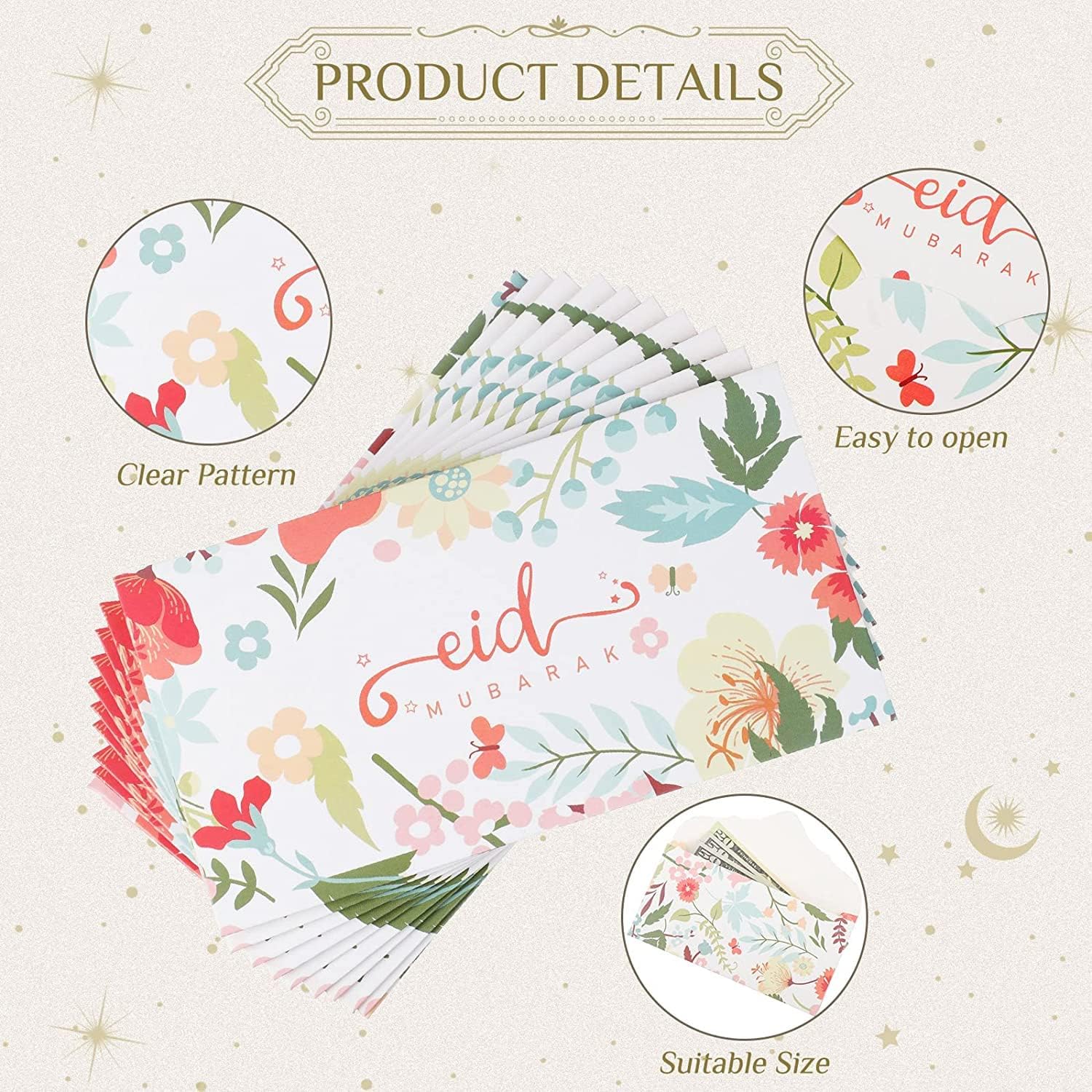 Eid Mubarak Money Envelopes - Vintage Floral - Image 3