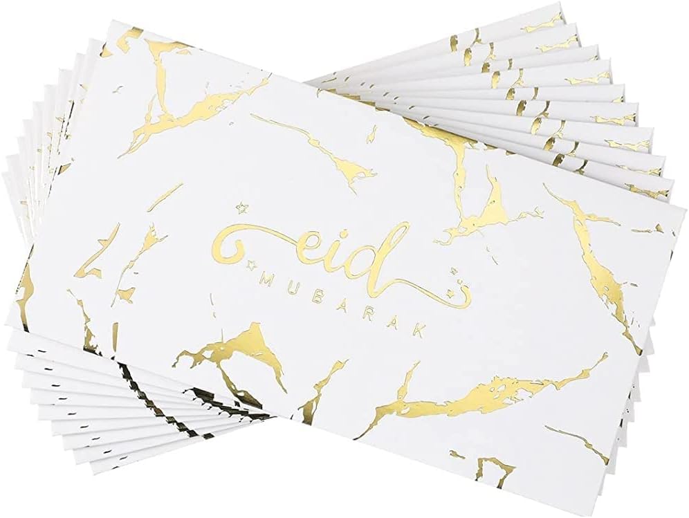 Eid Mubarak Money Envelopes - White & Gold Marble