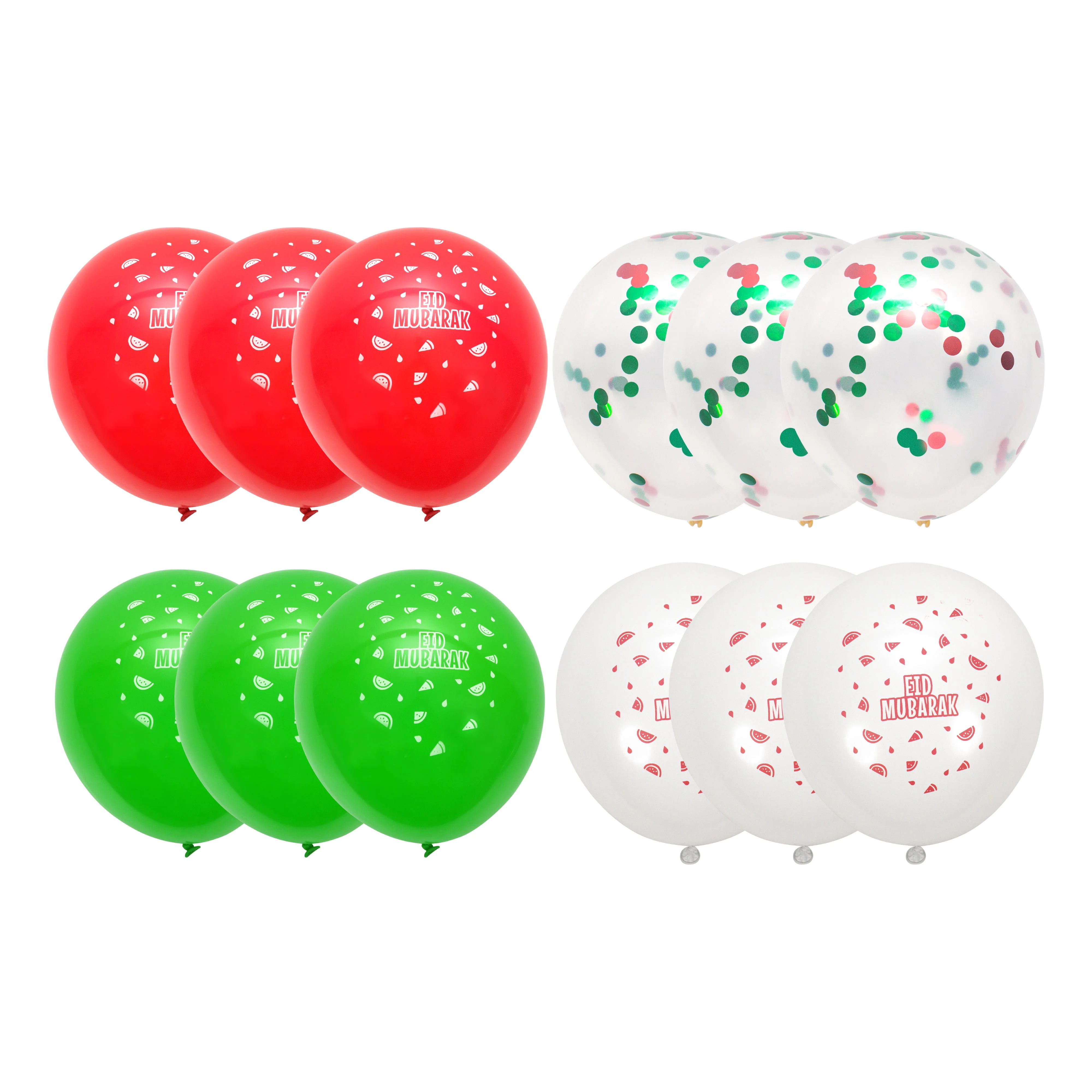 Eid Mubarak Latex Balloons (12 pack) - Red, White & Green Watermelon Palestine Theme - Image 3