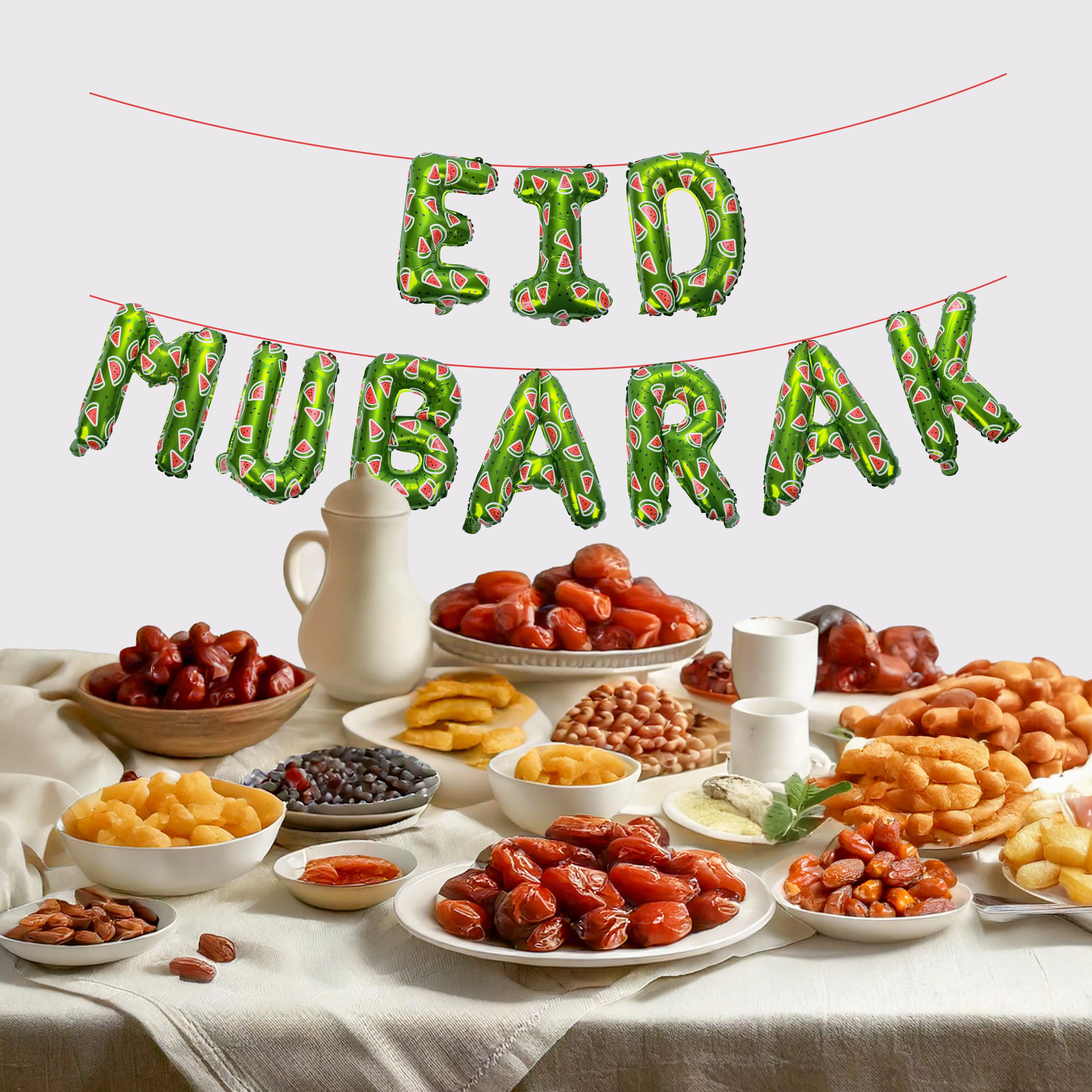 Eid Mubarak foil balloon set - Watermelon Palestine Design - Green - Image 6