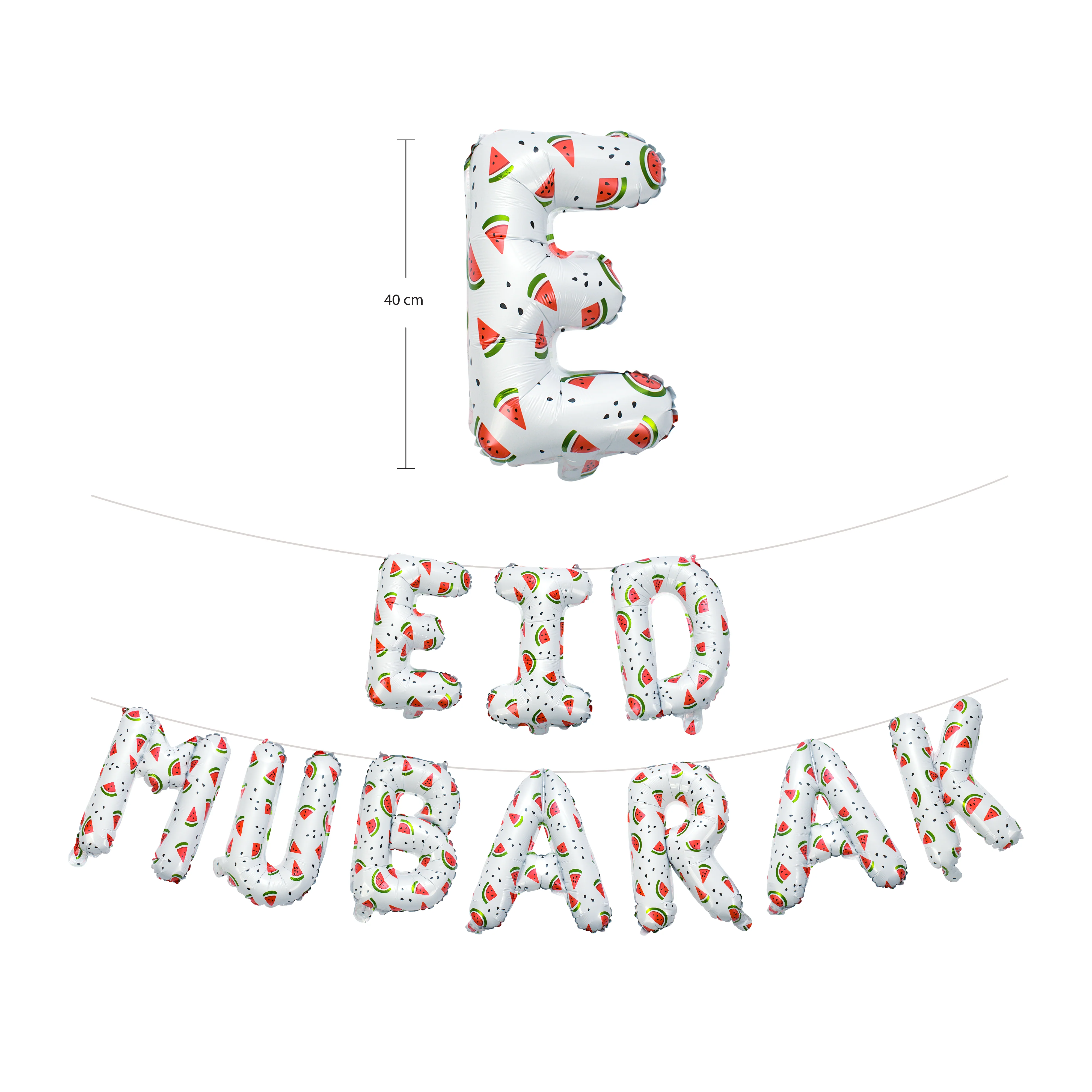 Eid Mubarak foil balloon set - Watermelon Palestine Design - White - Image 2
