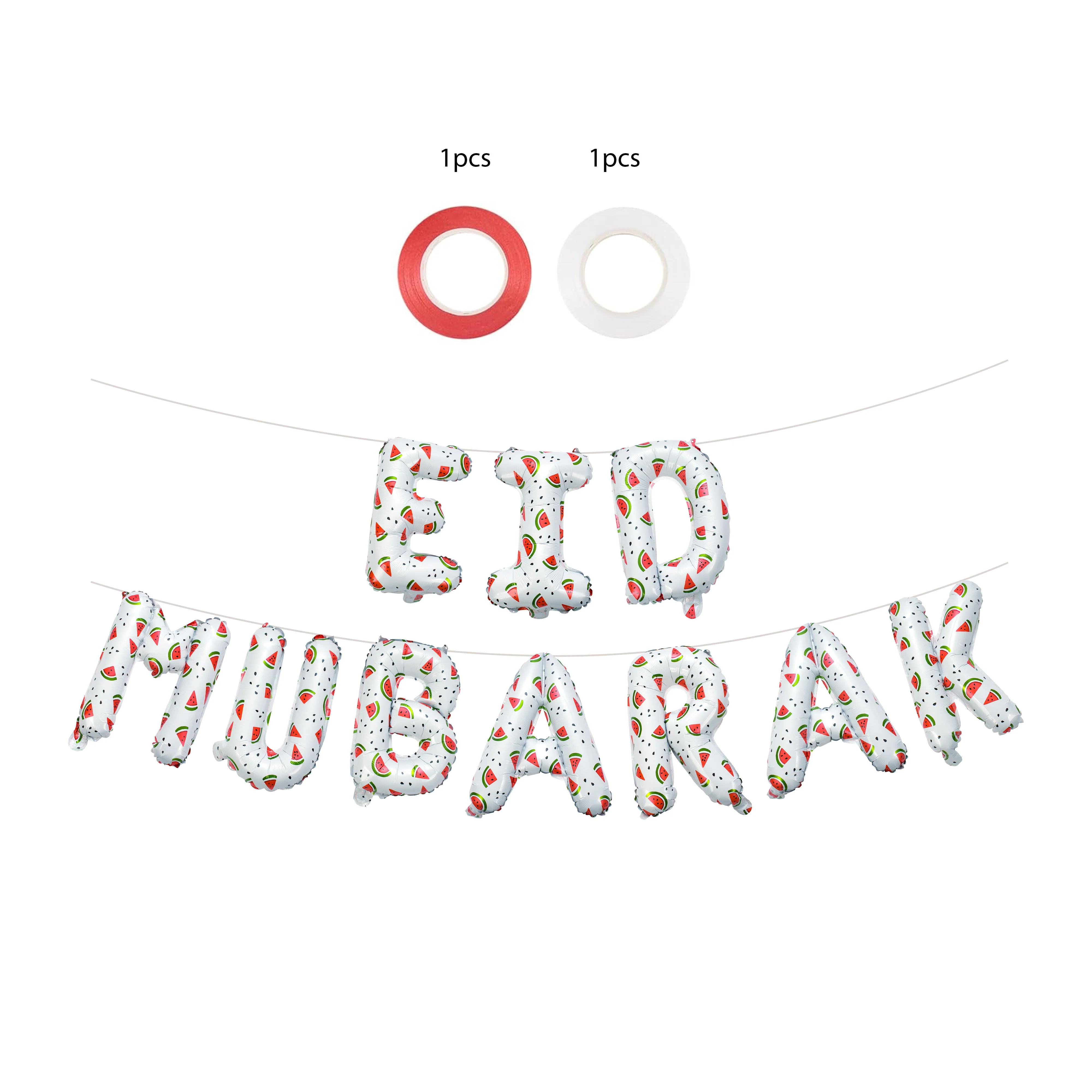 Eid Mubarak foil balloon set - Watermelon Palestine Design - White - Image 3