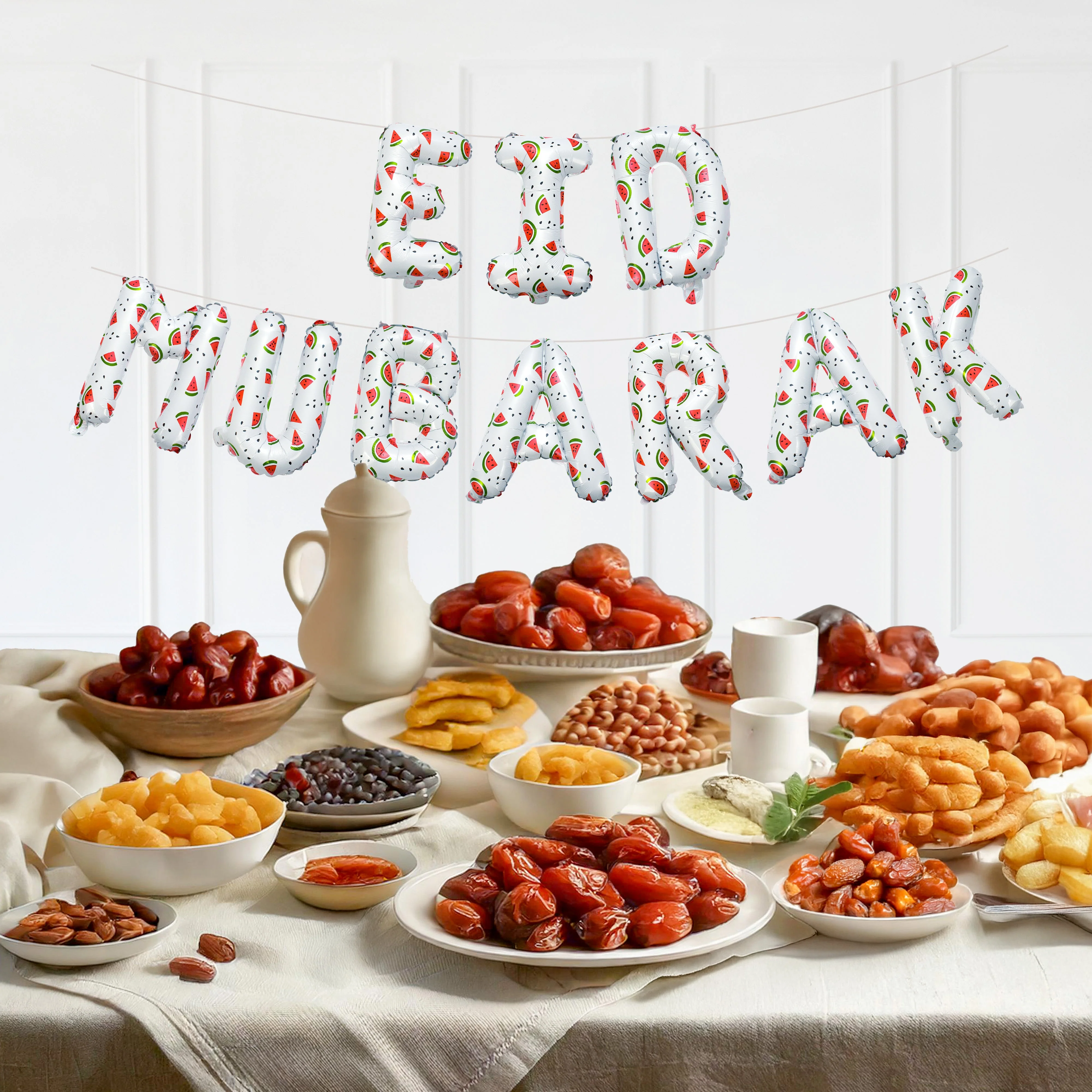 Eid Mubarak foil balloon set - Watermelon Palestine Design - White - Image 6