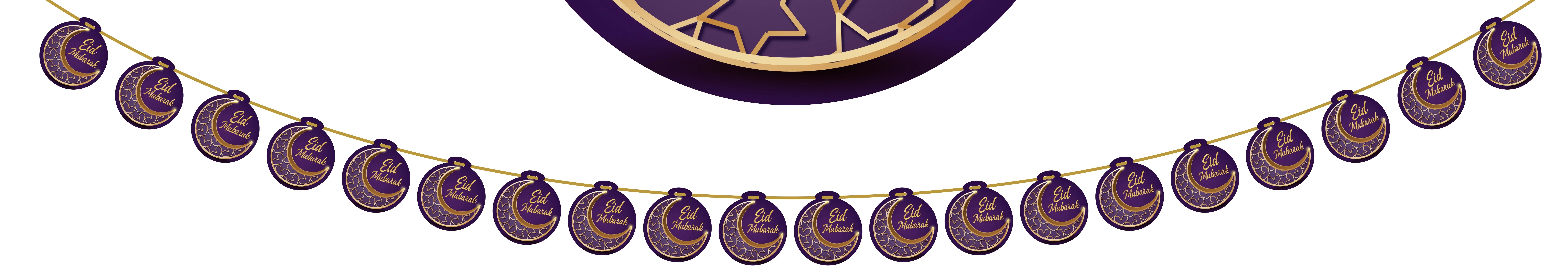 EID Mubarak Purple & Gold Moon Small (20 pcs) Hanging Circles (AG21) - Image 2