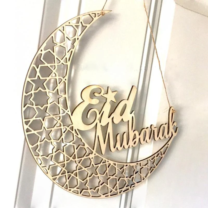 Eid Mubarak Wooden Hanging Decoration - Geometric Moon - Image 5
