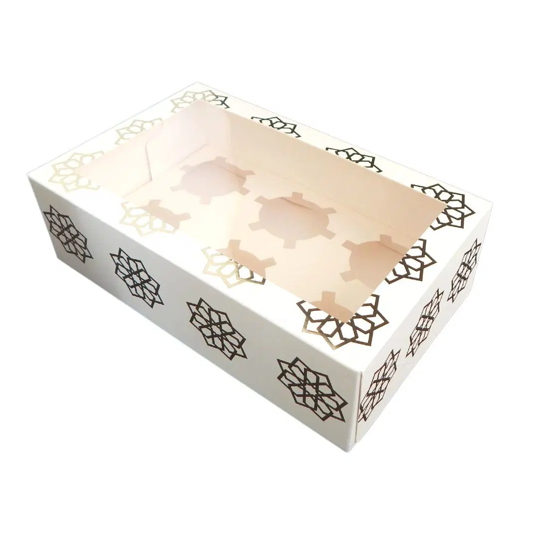 Geo Star Cupcake Box - White & Gold (3 pk)