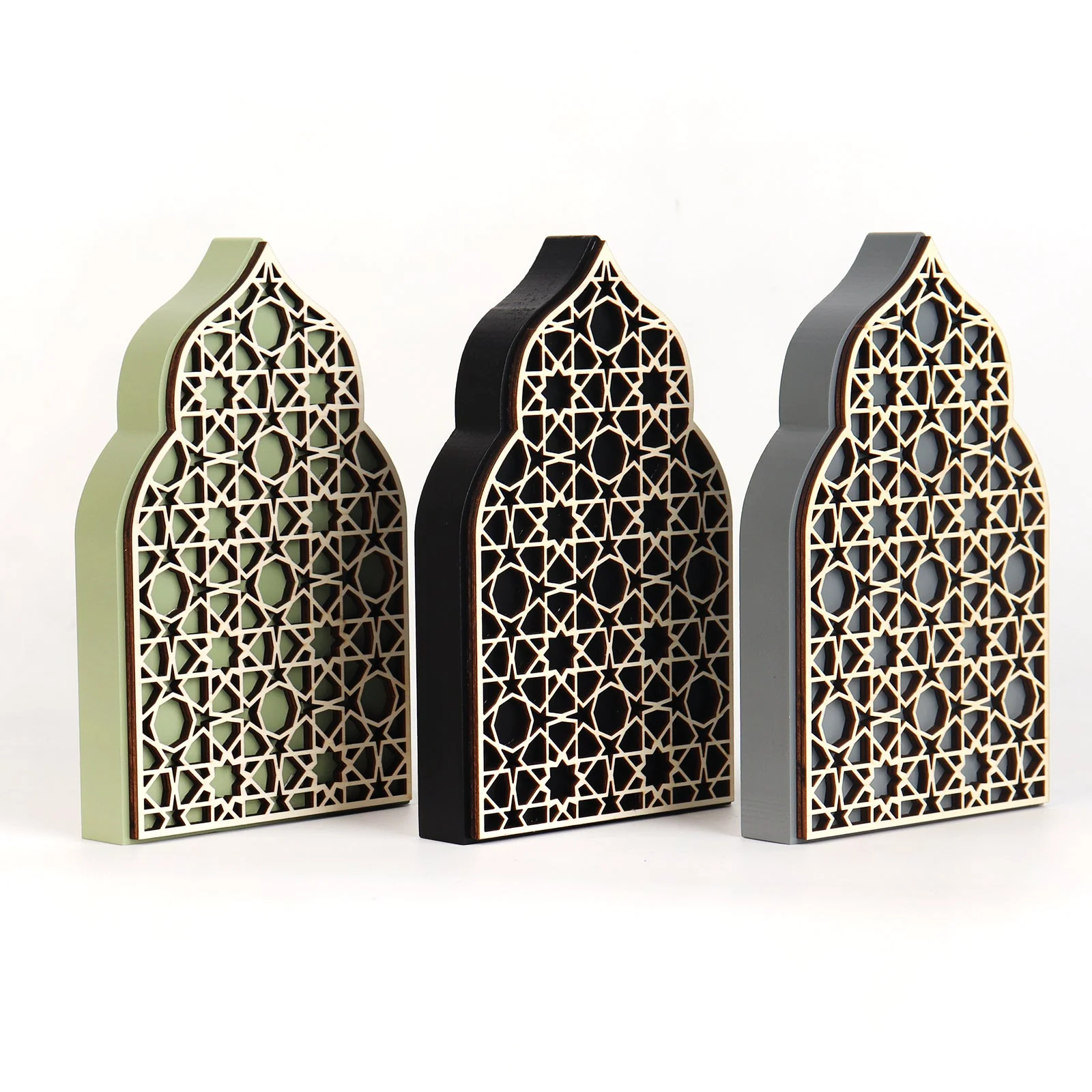 Geometric Wooden Ramadan Window Decorations Art Panel - 3 Pack