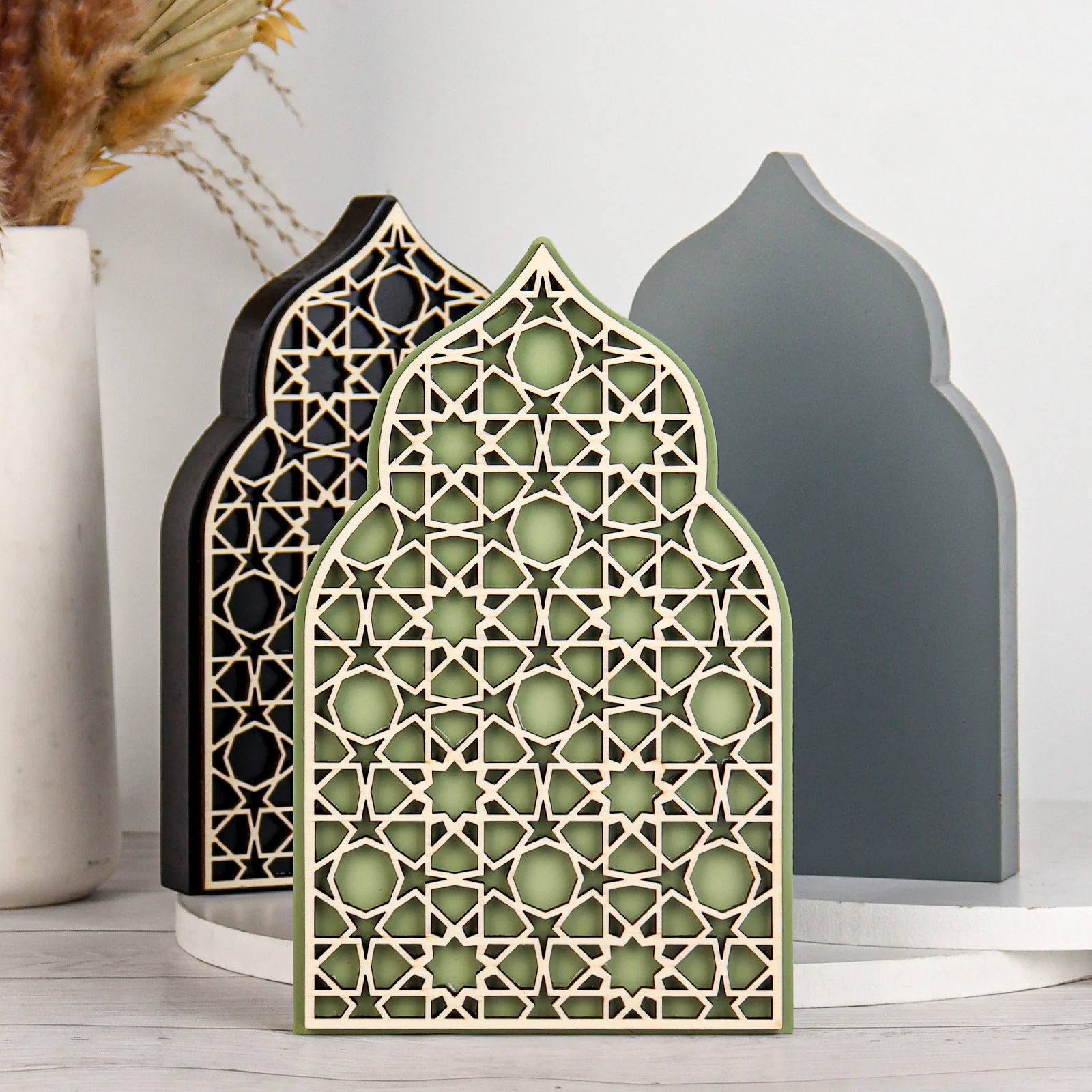 Geometric Wooden Ramadan Window Decorations Art Panel - 3 Pack - Image 2