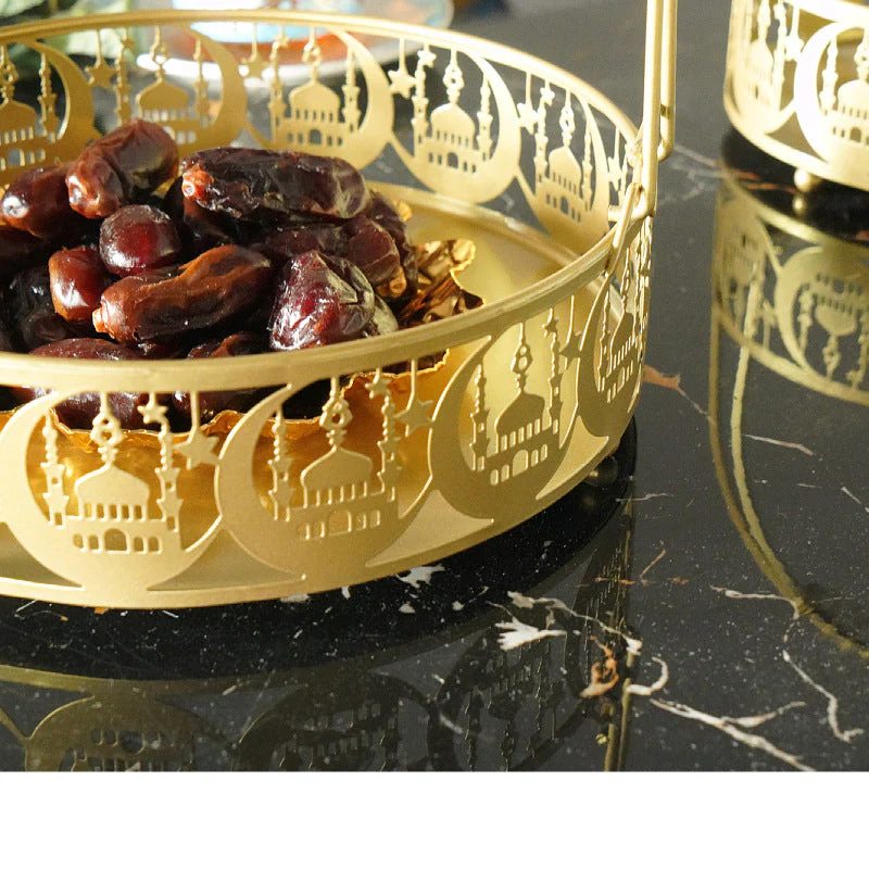 Golden Ramadan Decorative Serving Trays with Handles - Image 3