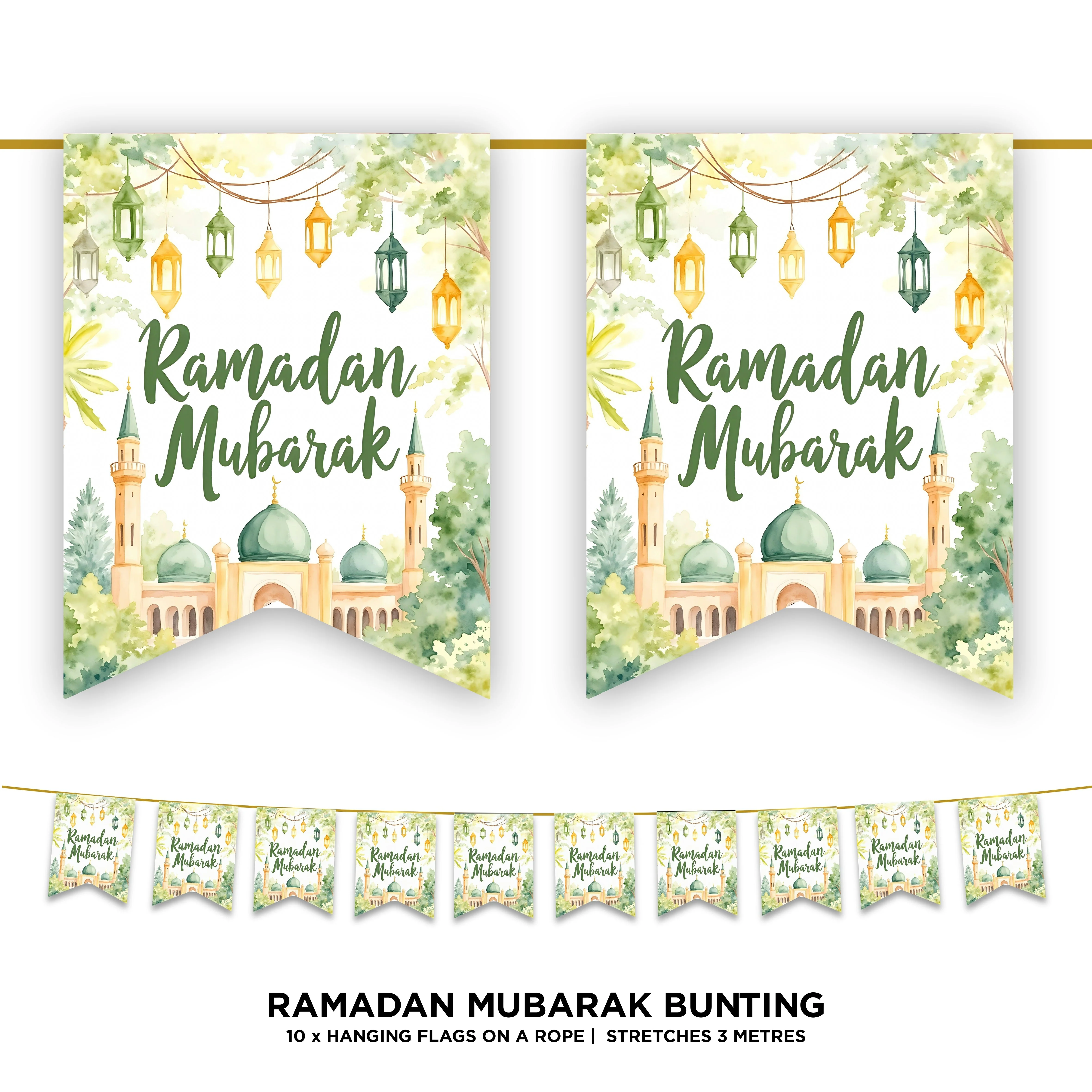 Green & Gold Ramadan Mubarak Bunting