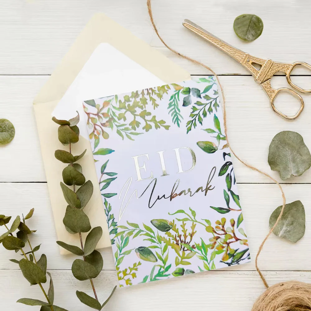 Green Leaf and Gold Stamping Foil Eid Greeting Cards with White Envelopes - Image 2