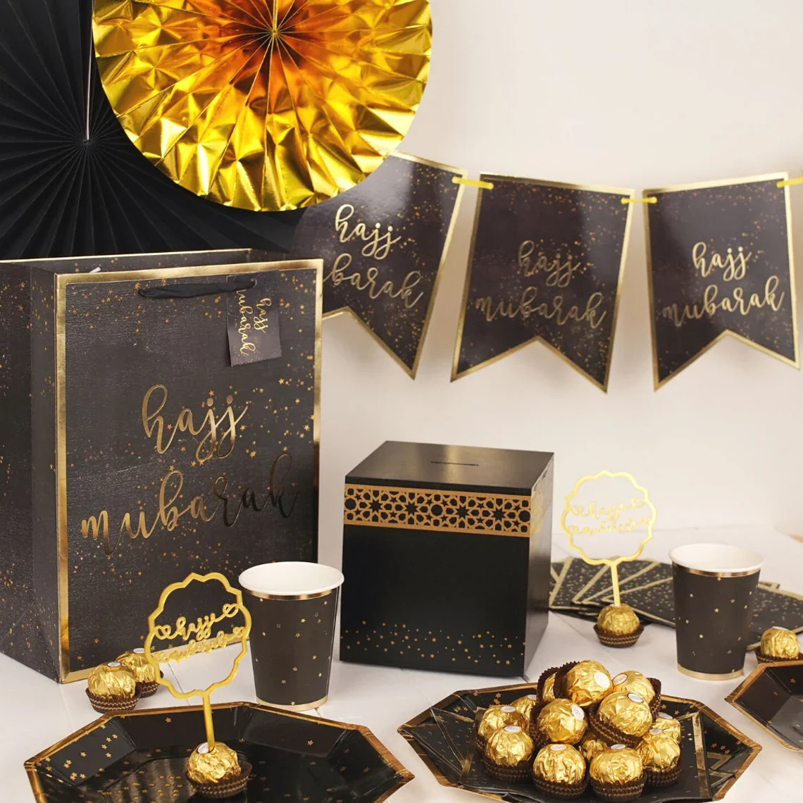 Hajj Mubarak Cake Toppers (5pk) – Gold - Image 3