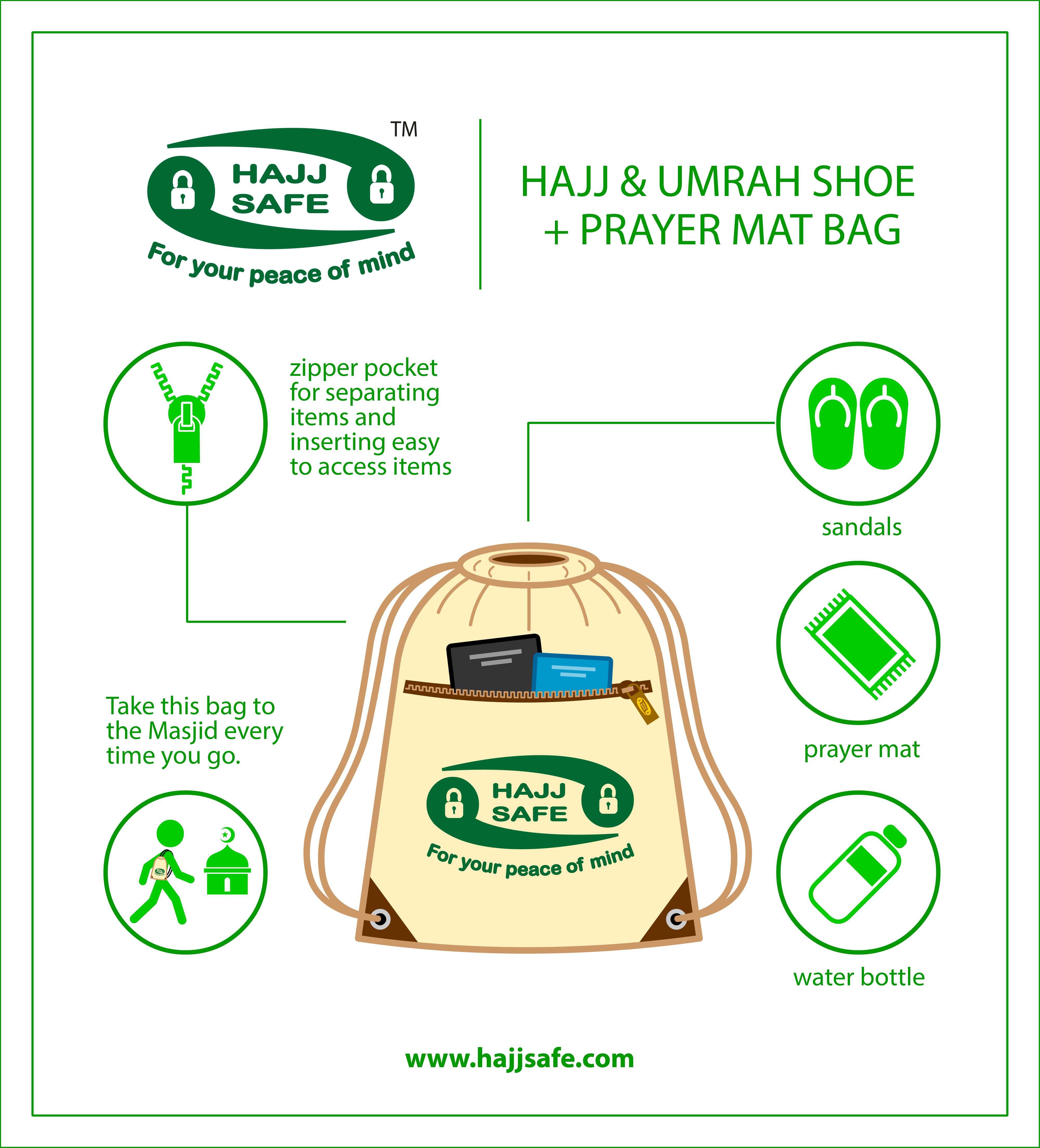 Hajj Safe - Shoe + Prayer Mat Bag for Hajj & Umrah - Image 4