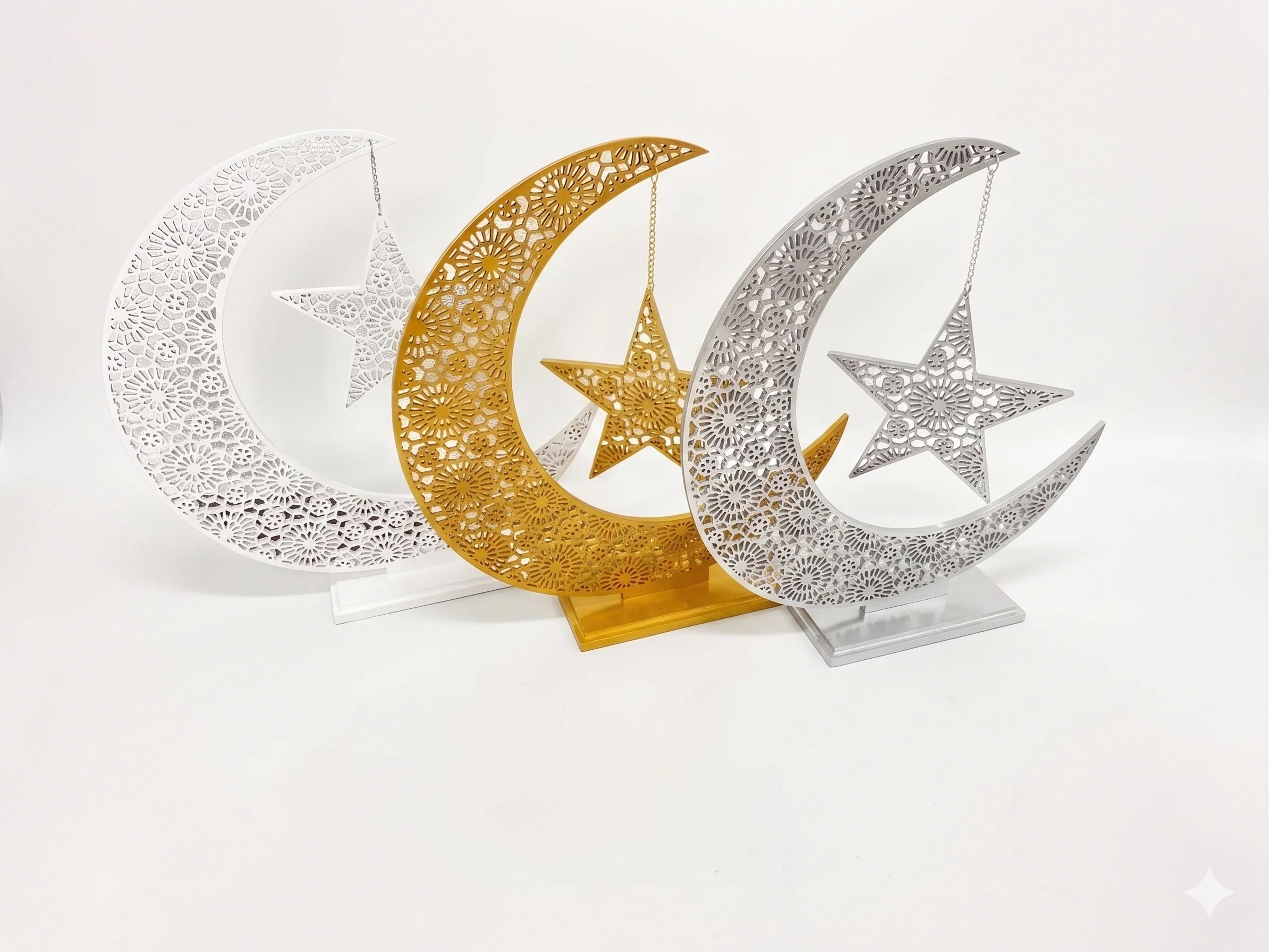 Islamic Moon & Star Wooden Geometric Table Decor with Base – Ramadan Eid Statement Piece - Image 2
