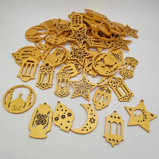 Islamic Wooden Decorations Assorted Moon Star & Lanterns Shapes