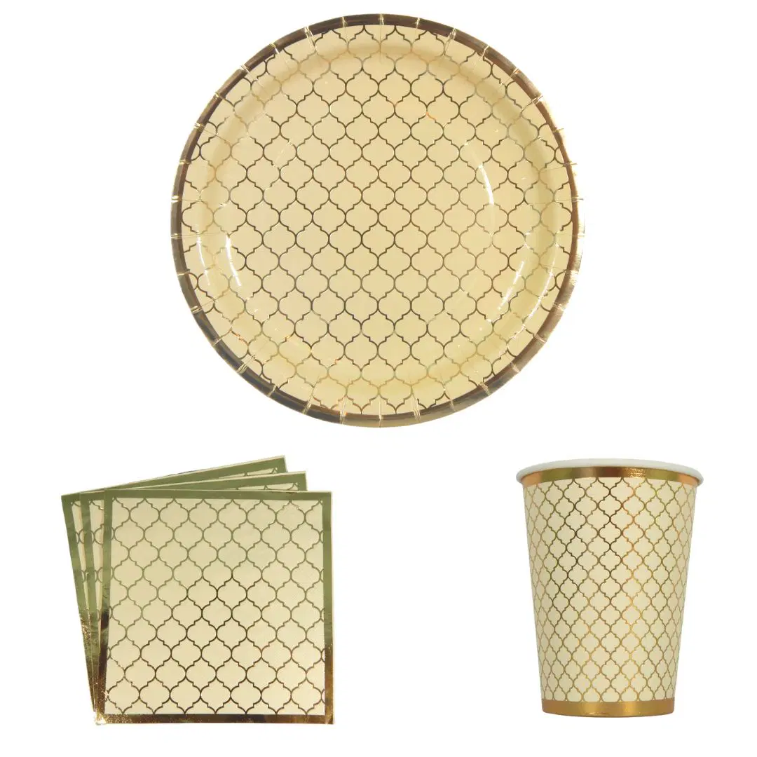 Ivory Moroccan Plate, Cup and Napkin Set