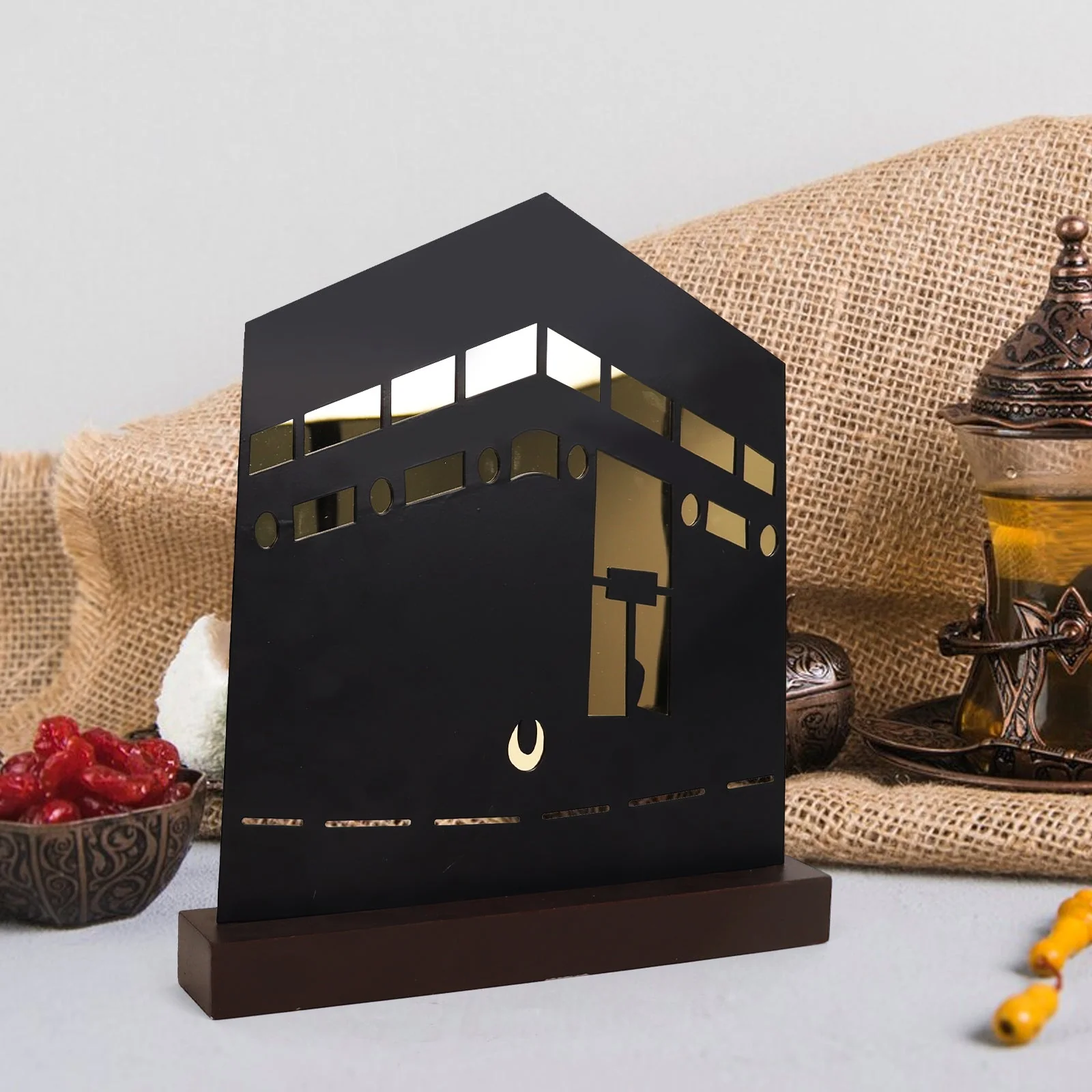 Kaaba-Inspired Table Decor – Metal & Wooden Islamic Display Piece - Image 2