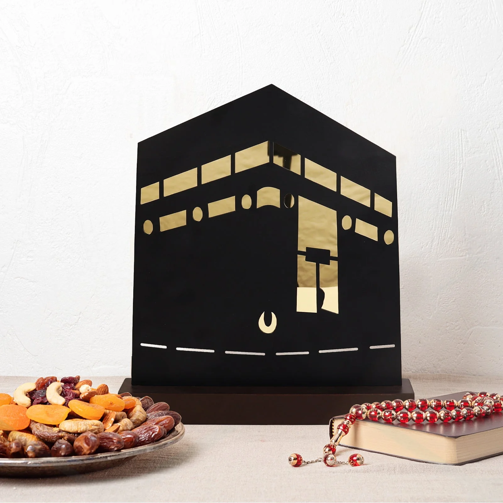 Kaaba-Inspired Table Decor – Metal & Wooden Islamic Display Piece - Image 3