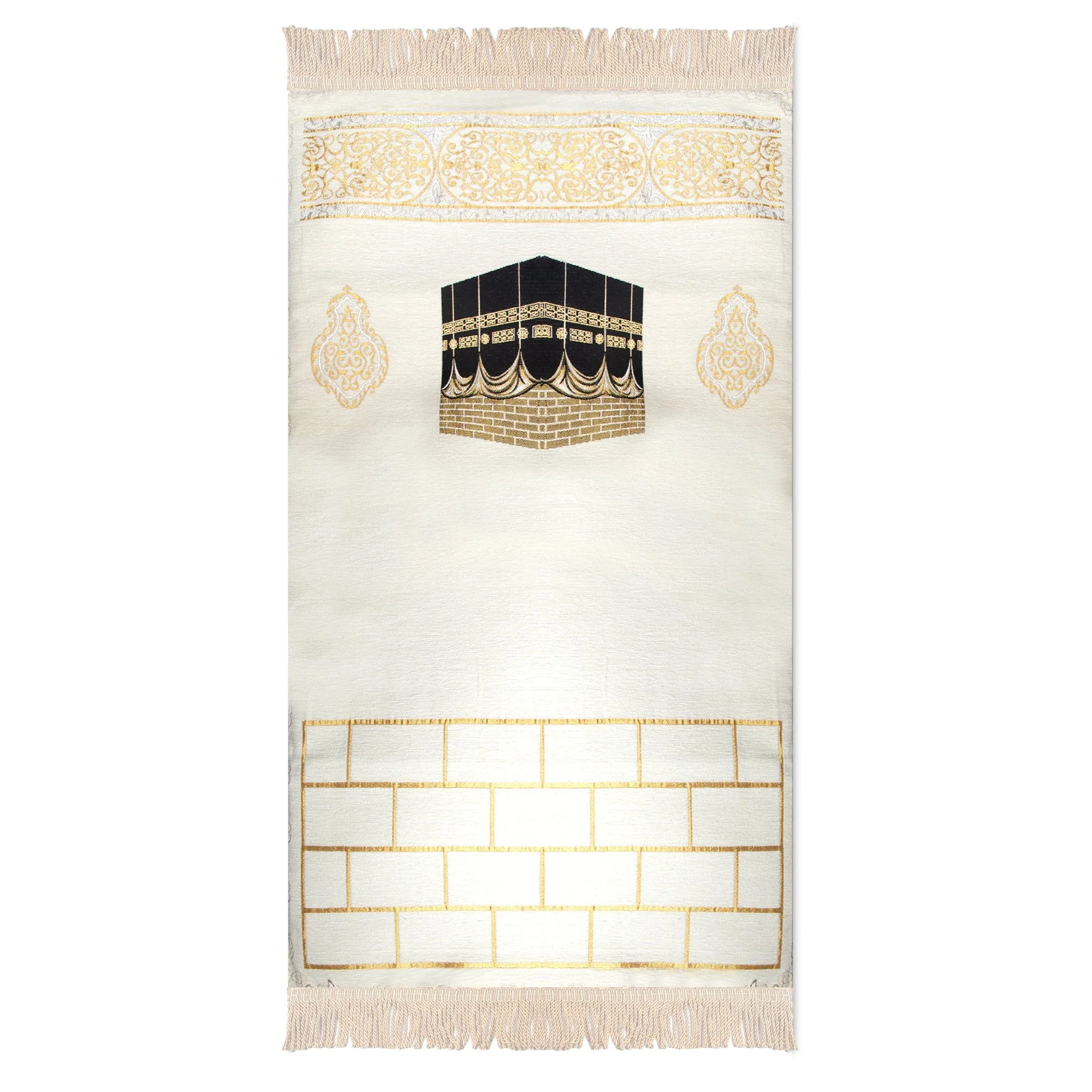 Luxury Extra Padded Salah Prayer Mat With Zip - Kaaba - Beige