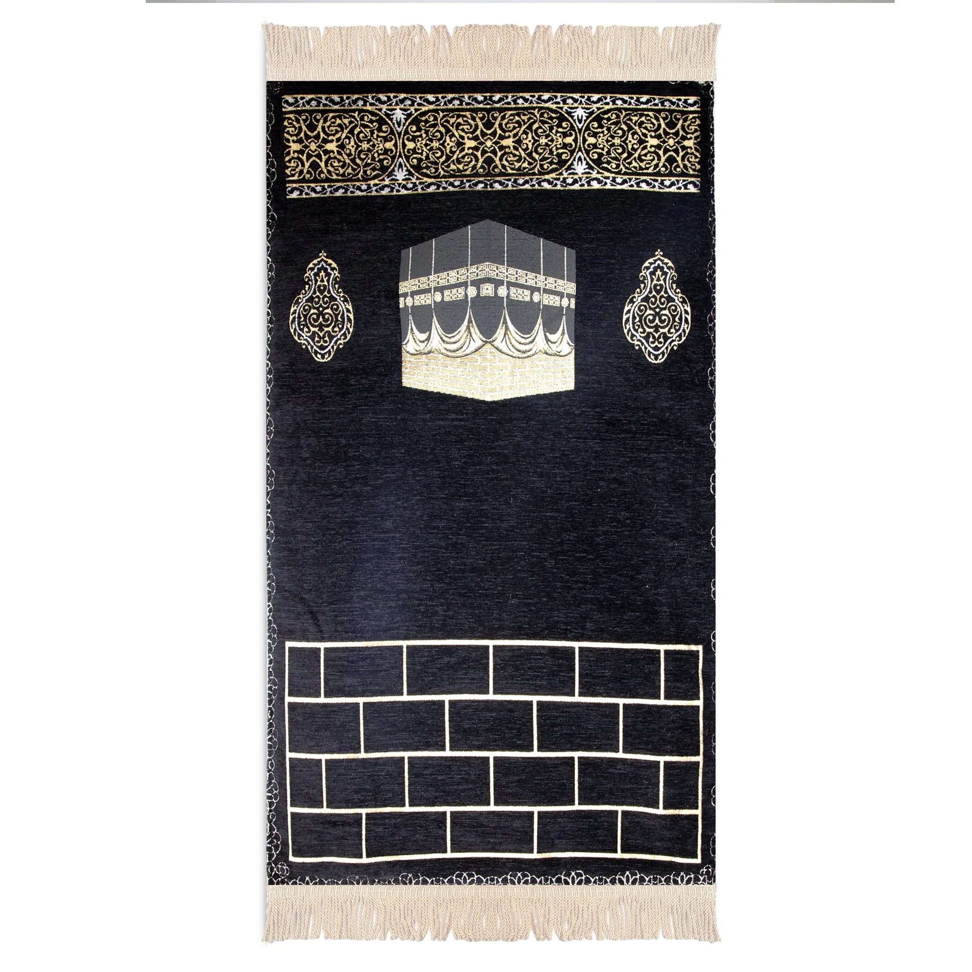 Luxury Extra Padded Salah Prayer Mat With Zip - Kaaba - Black
