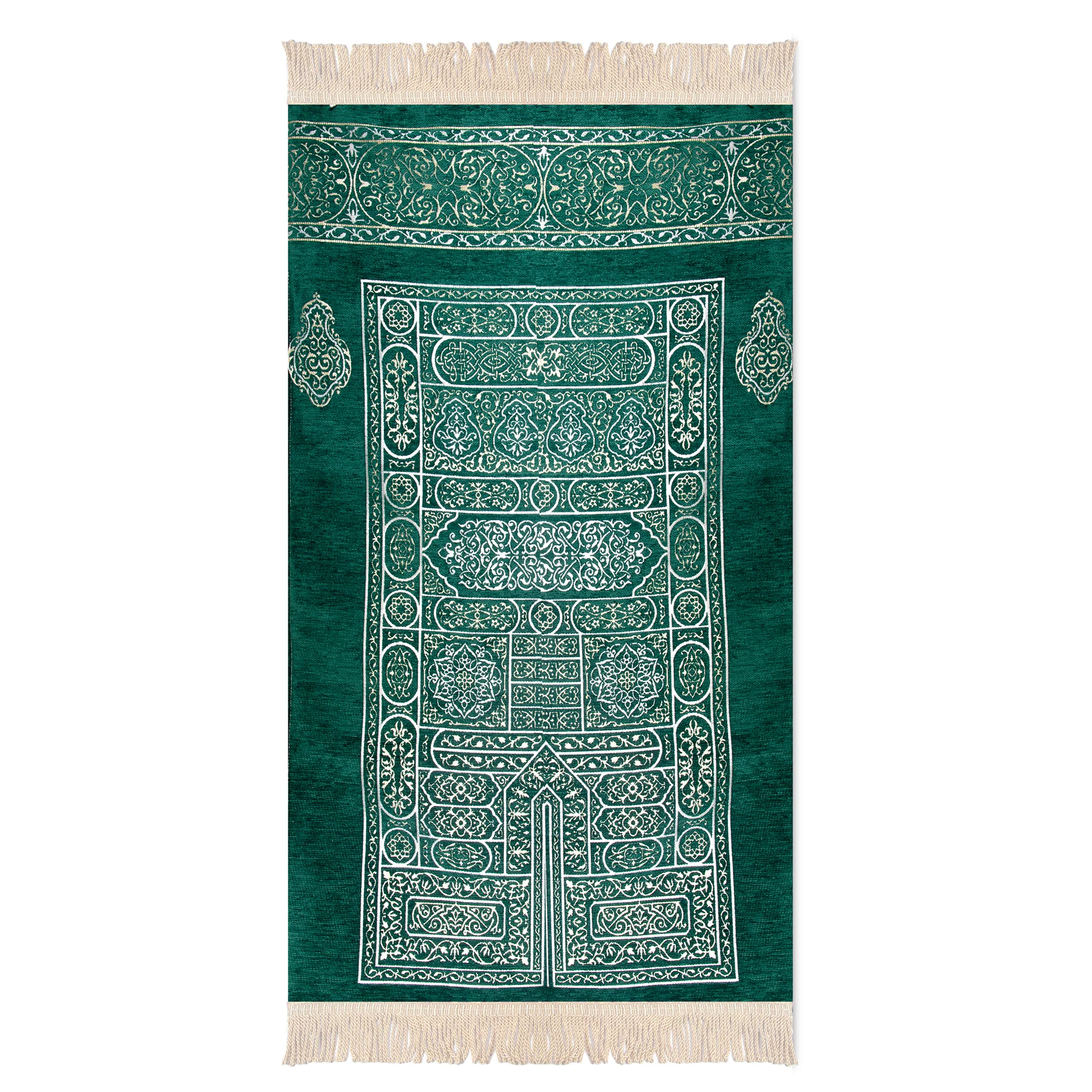 Luxury Extra Padded Salah Prayer Mat with Zip - Kaaba Door - Green
