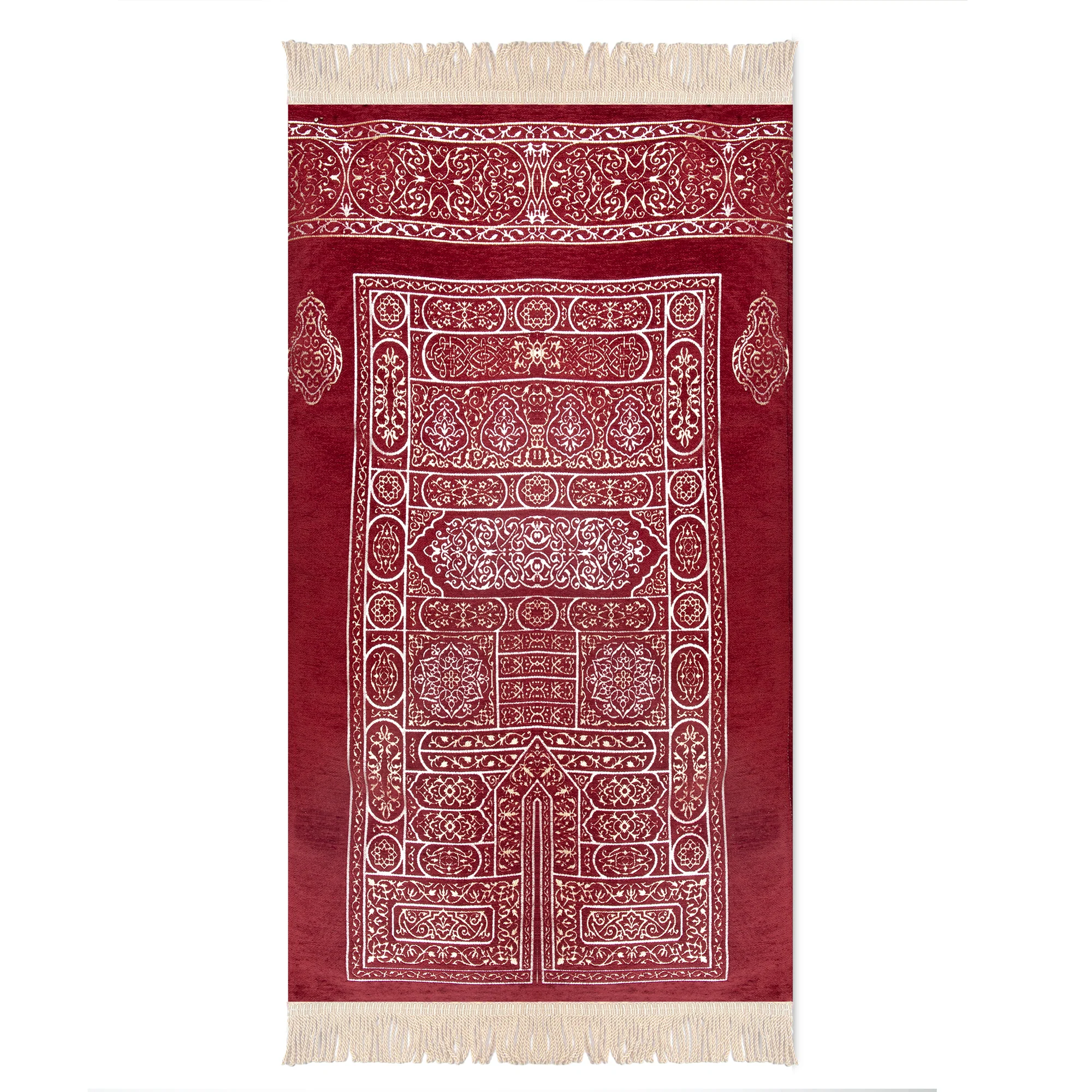 Luxury Extra Padded Salah Prayer Mat with Zip - Kaaba Door -  Red / Maroon