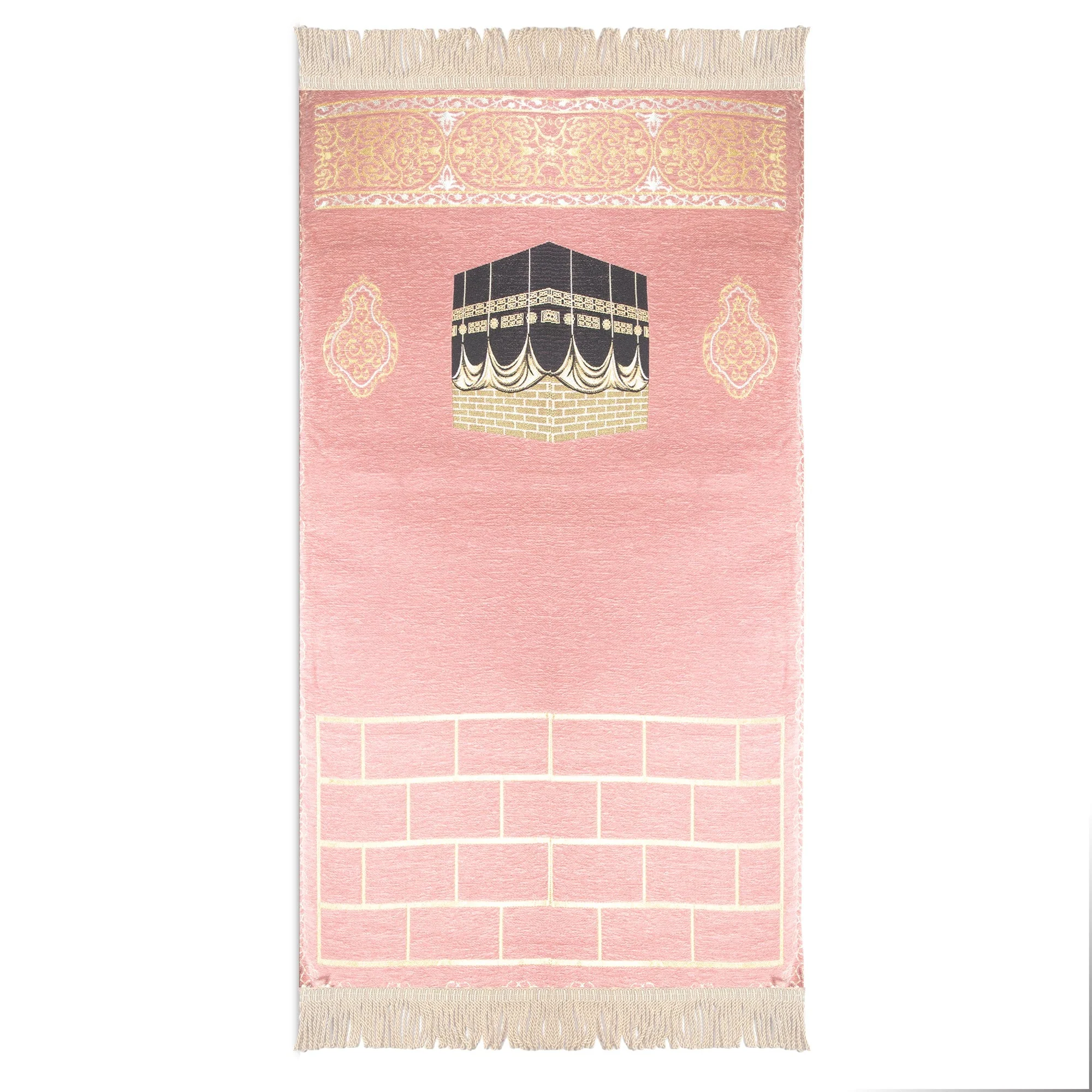 Luxury Extra Padded Salah Prayer Mat With Zip - Kaaba - Pink