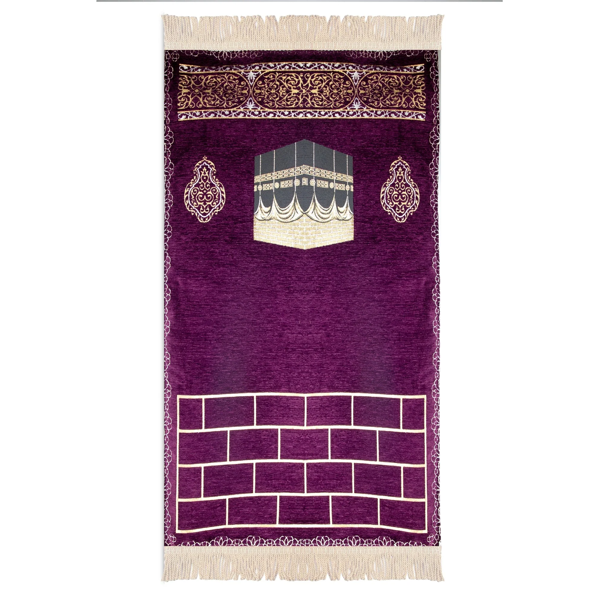 Luxury Extra Padded Salah Prayer Mat With Zip - Kaaba - Purple