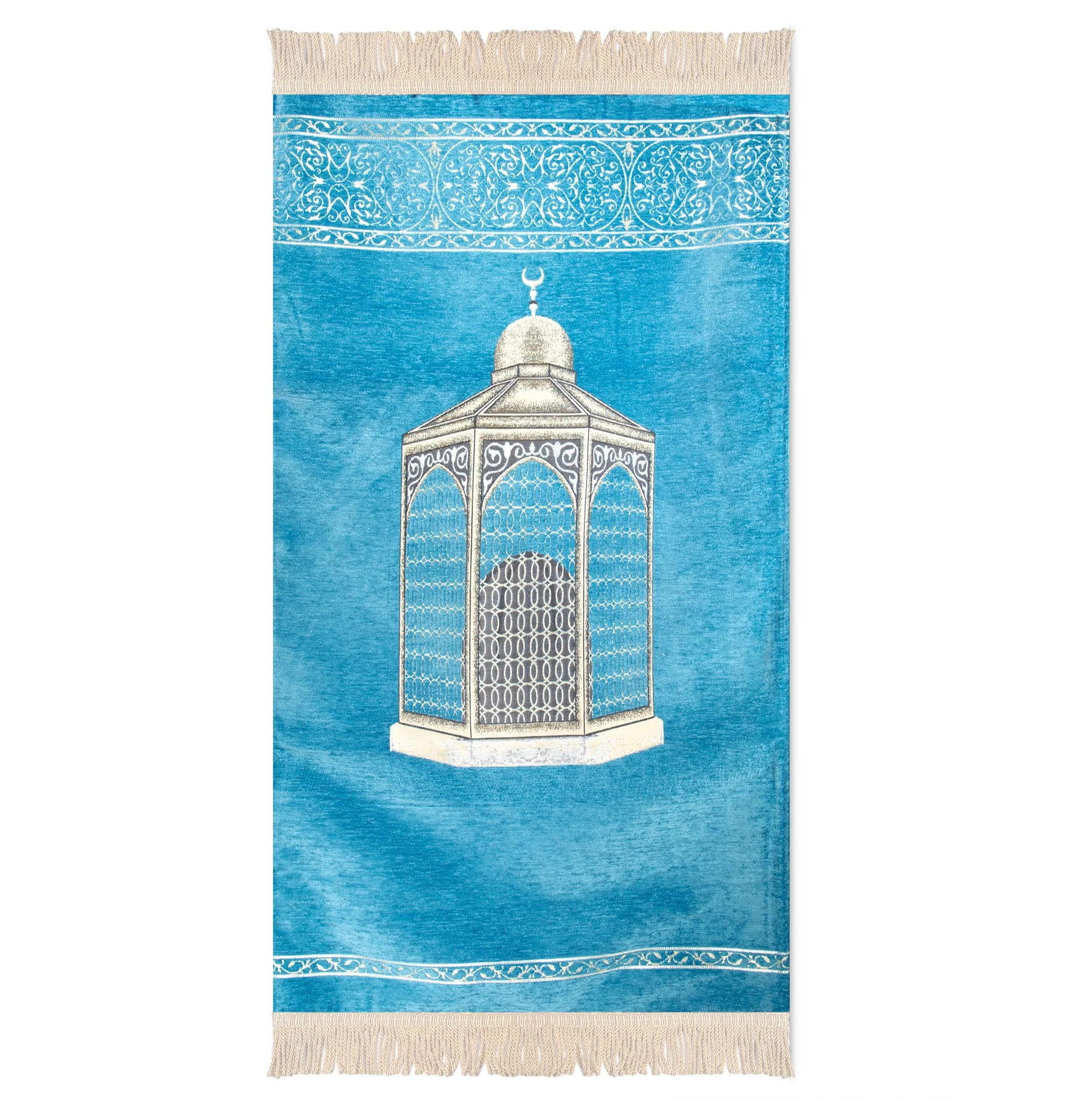 Luxury Extra Padded Salah Prayer Mat With Zip - Maqaam Ibraheem - Blue / Turquoise