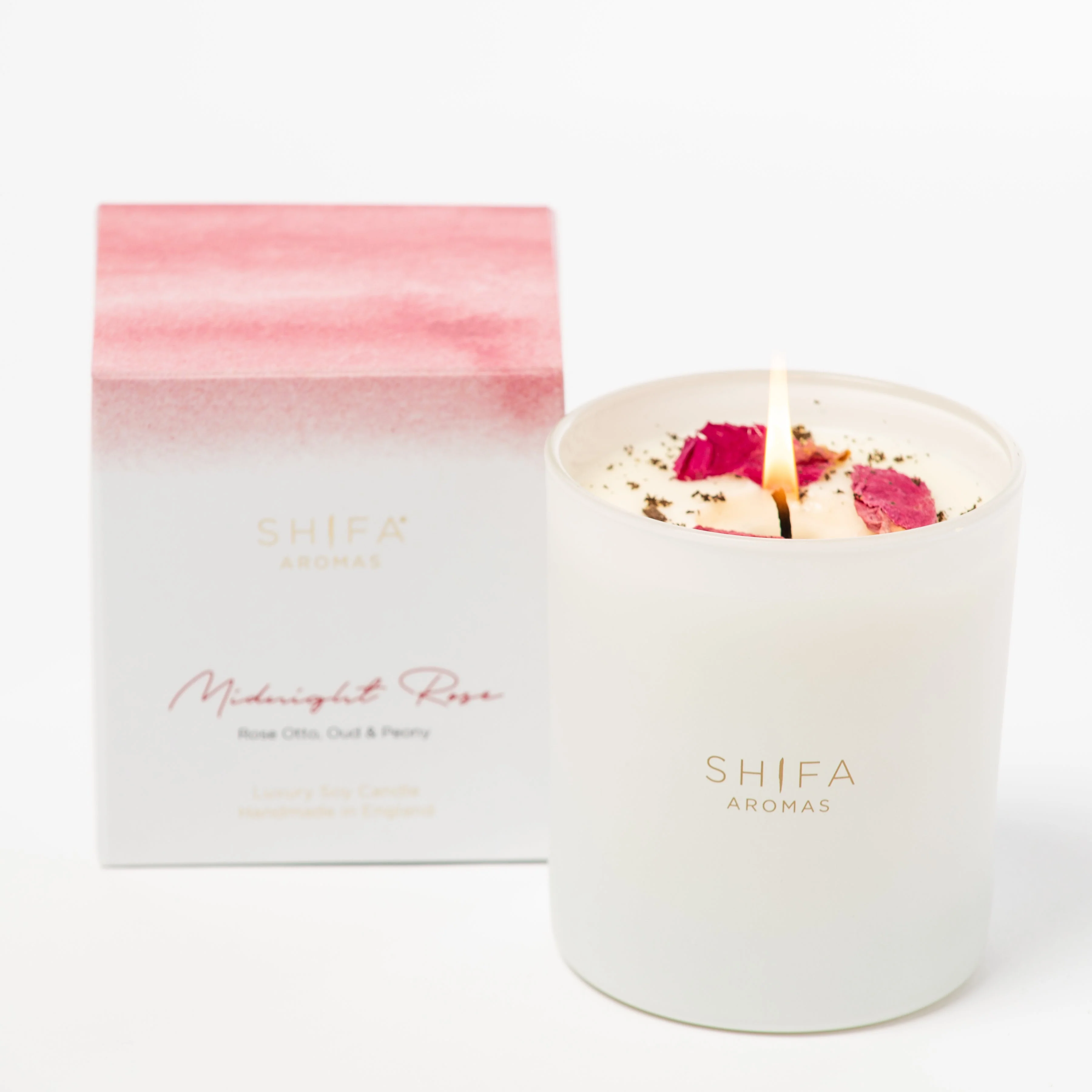 Midnight Rose Glass Candle | Rose, Oud & Peony | Shifa Aromas