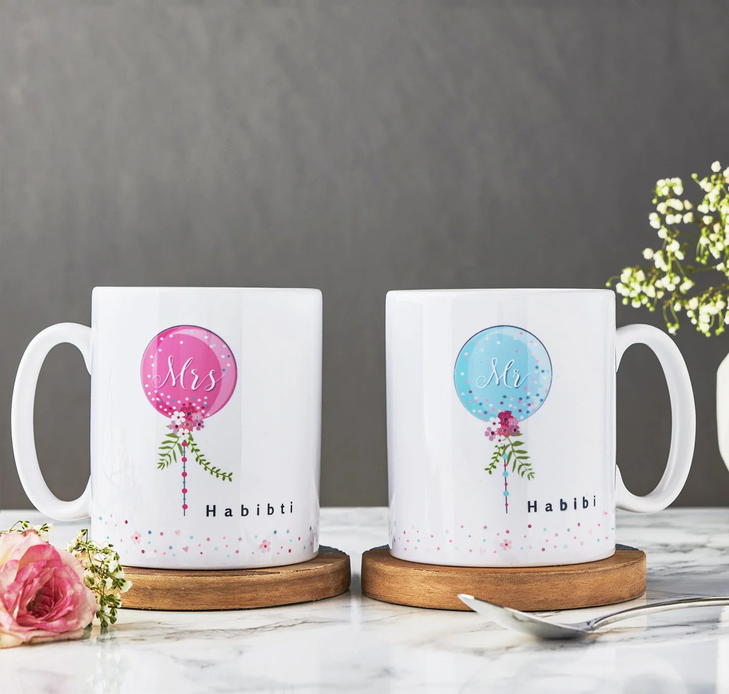 Mr Habibi and Mrs Habibti Balloons Mug Set