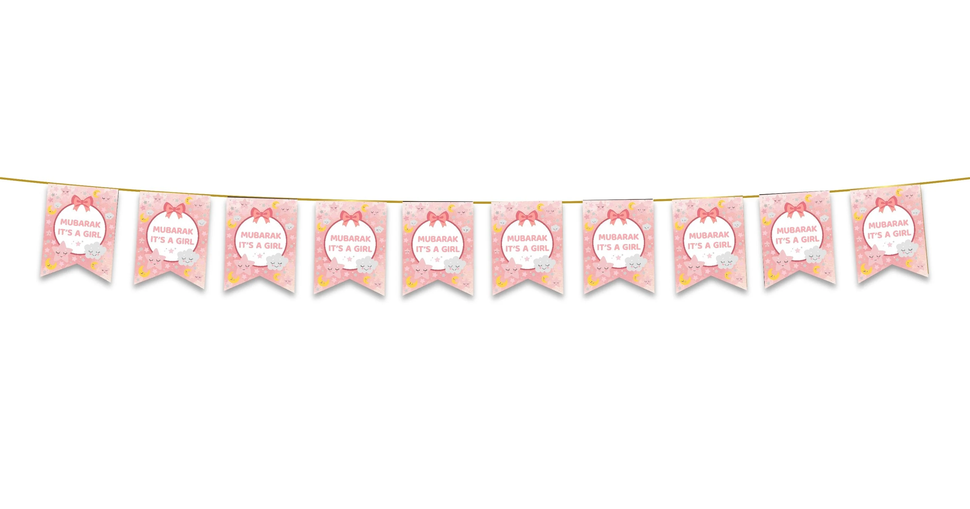 Mubarak It's a Girl Bunting - Pink - Newborn Muslim Baby Girl Aqeeqah - Image 2