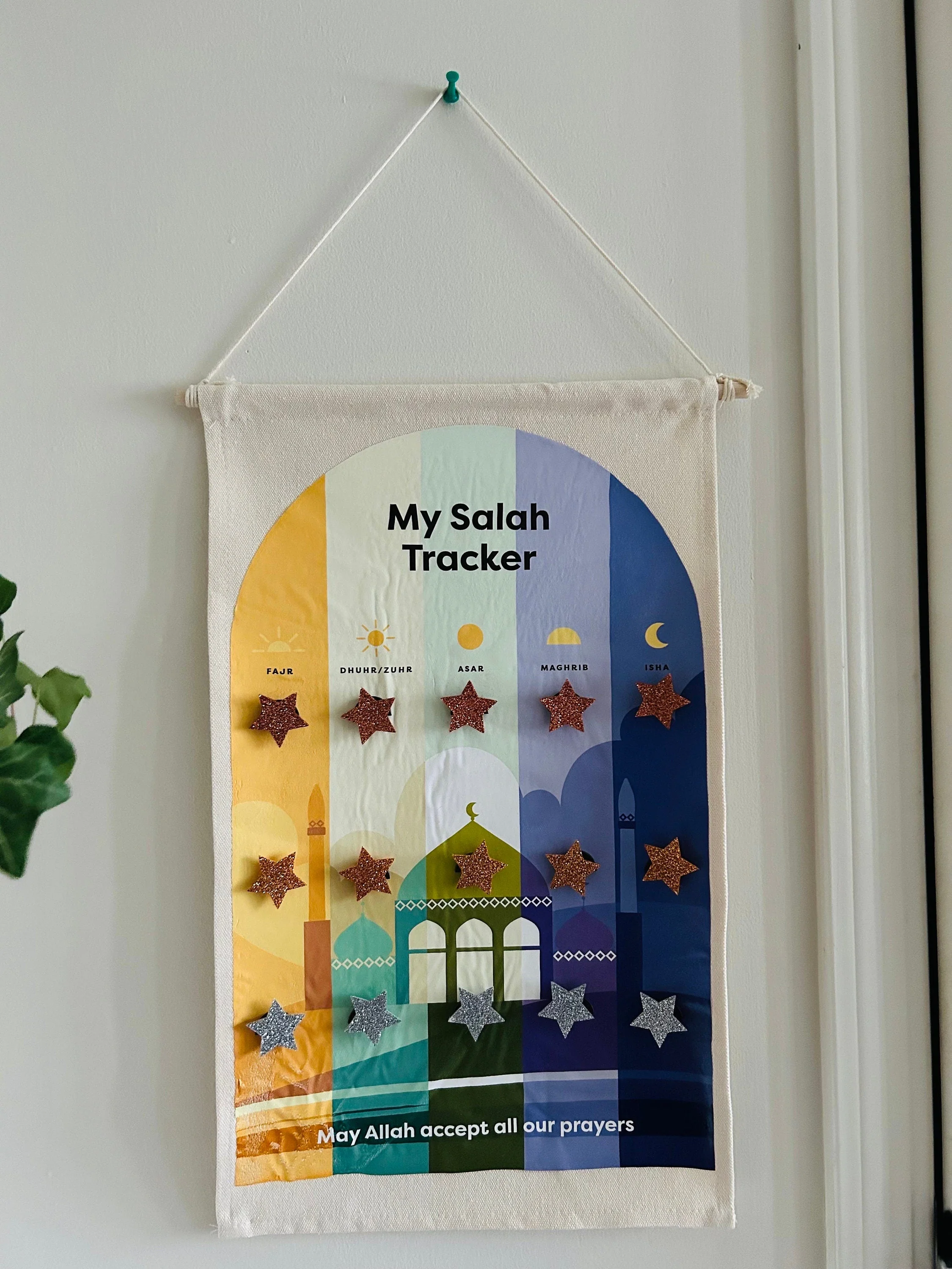 Multicolor My Salah Tracker Wall Hanging with Star Markers