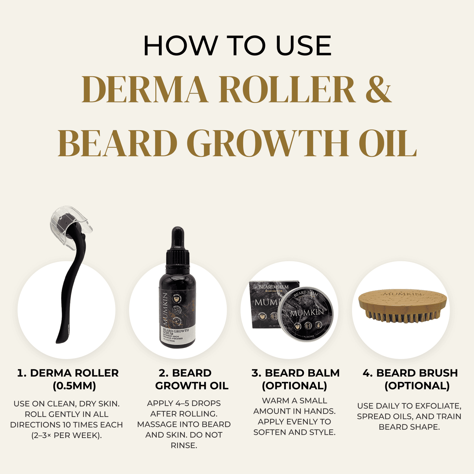 MUMKIN Beard Growth Kit with 0.5mm Titanium Derma Roller & Beard Growth Oil - Image 6