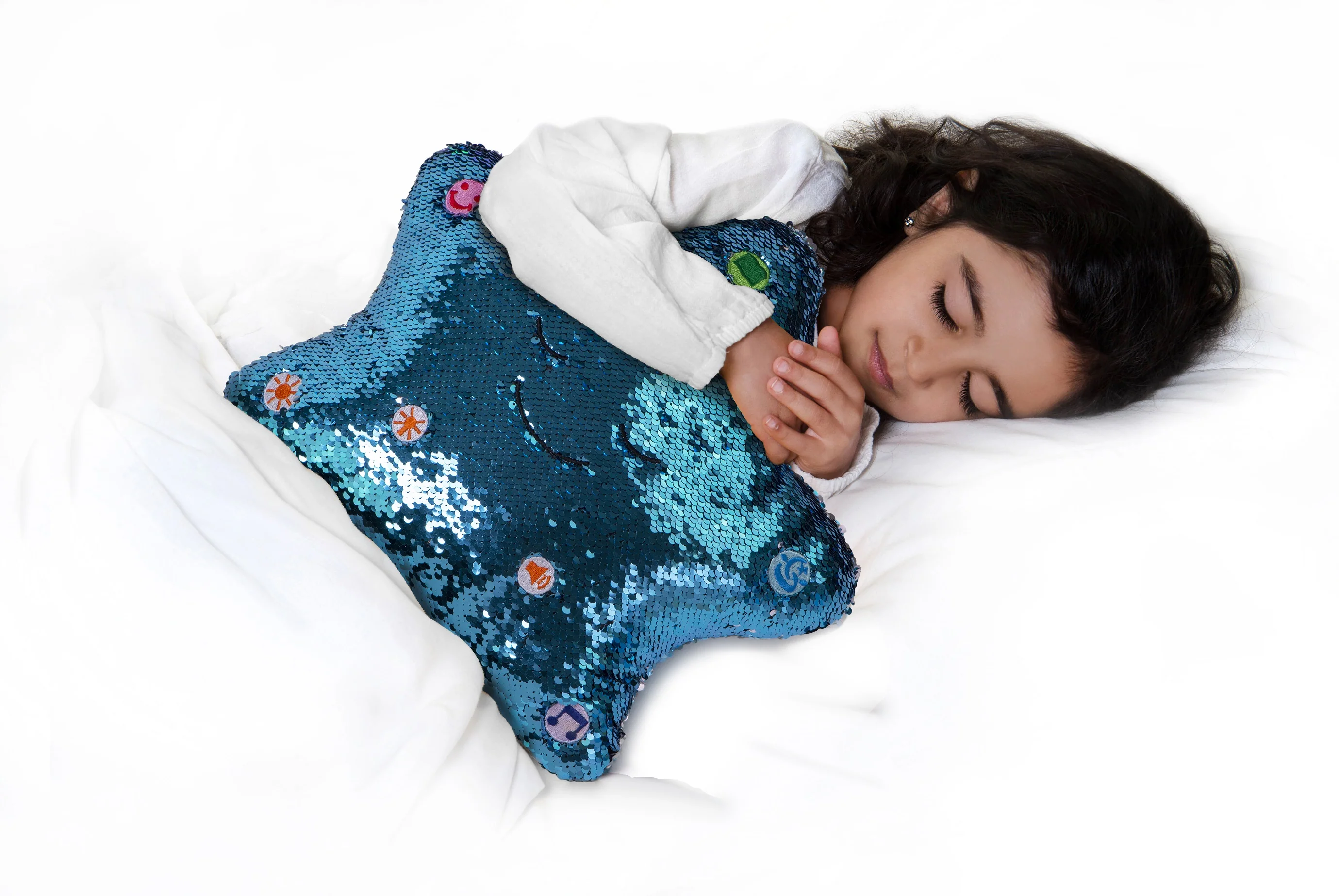 My Dua Pillow - Flippable Sequin Pillows with Light and Sound (Light Blue / Pearl) - Image 4