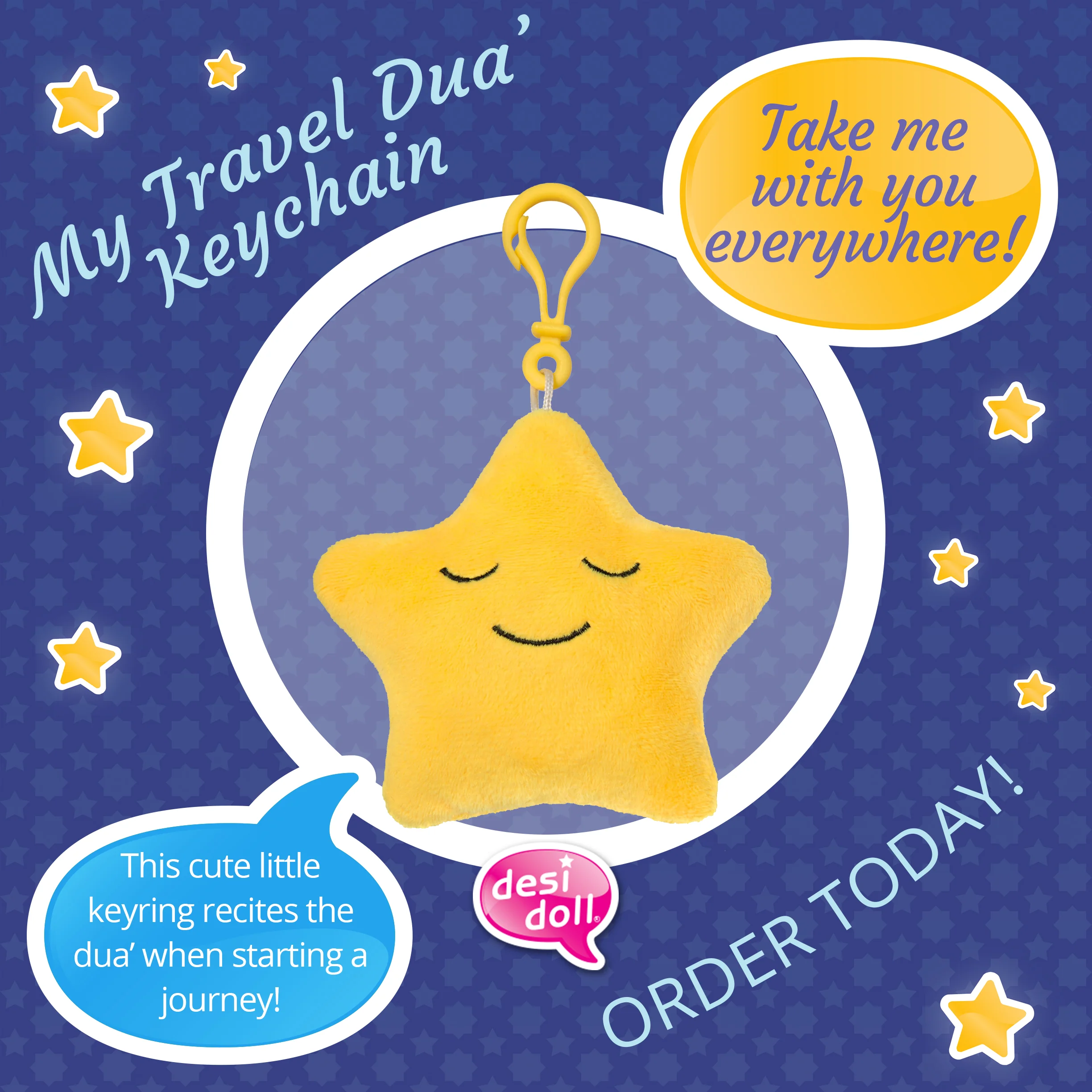 My Travel Dua Keyring - Yellow - by Desi Doll Company - Image 4