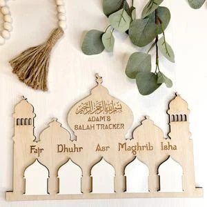 Natural Wood Mosque-Shaped Salah Tracker
